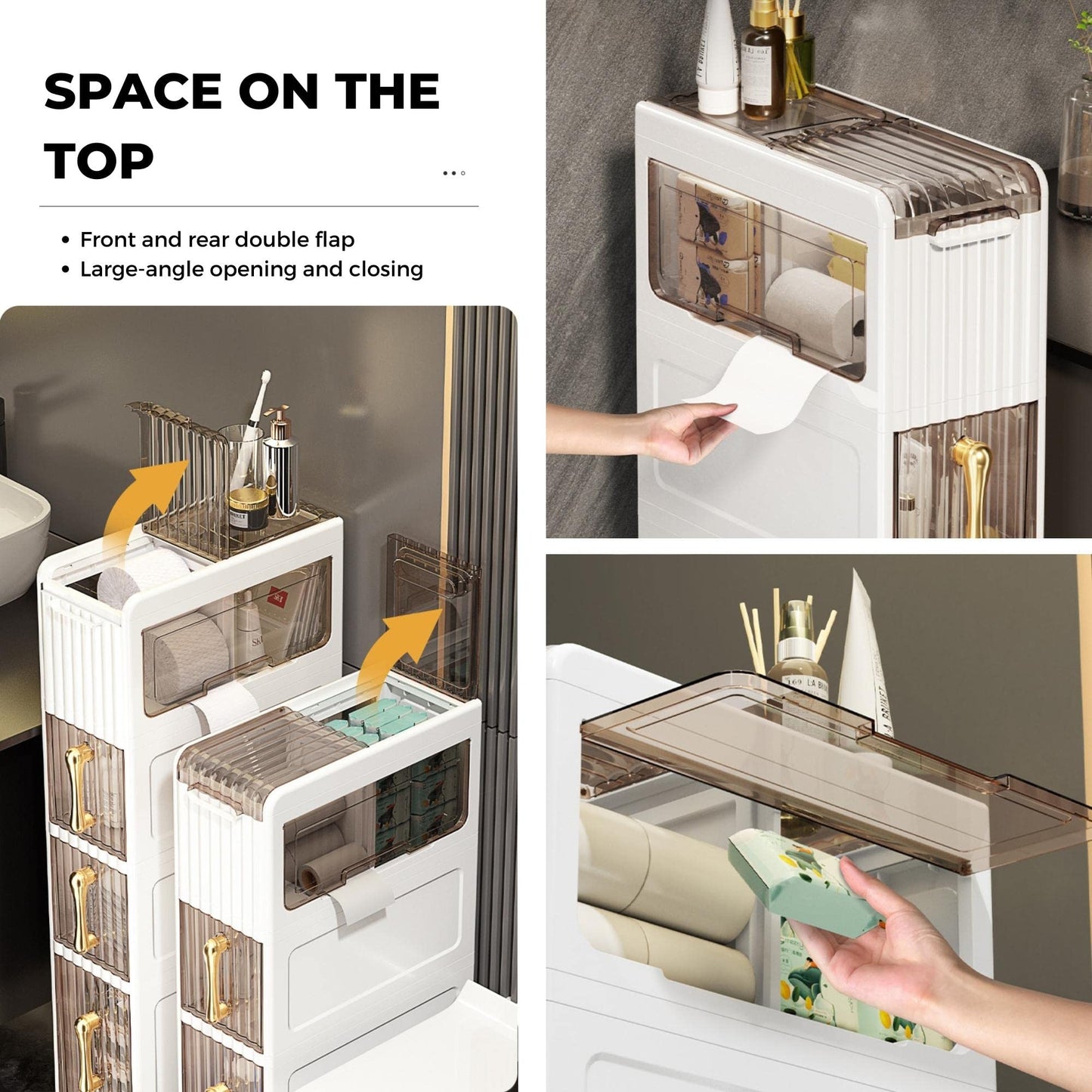 MAGIC SELECT Narrow Bathroom Organizer. Auxiliary Storage Cabinet with Wheels for Narrow Places. Side Cabinet with 3 Compact Drawers for Toilet Paper