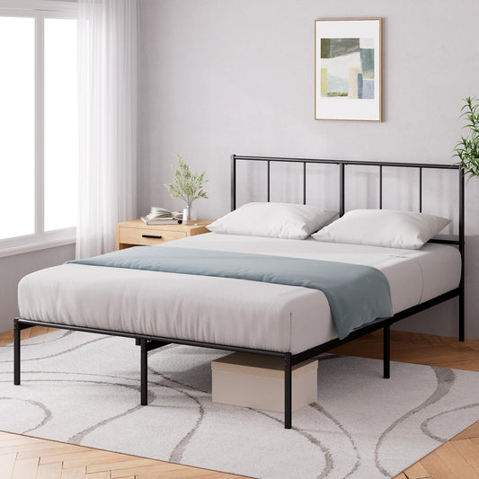 ZINUS Justin Double Bed Frame Bed 190x135 cm 35cm Height Metal Bed Frame with Headboard Platform bed frame with steel slat support Modern