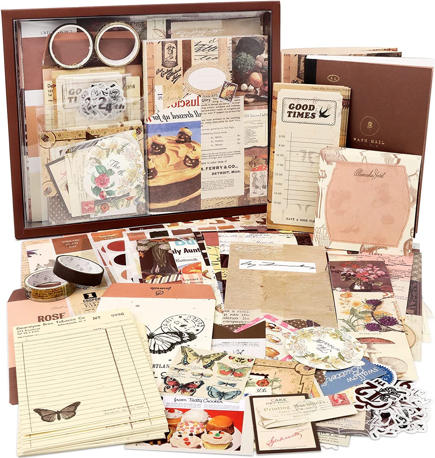 Draupnir Vintage Scrapbook Kit(346pcs), Bullet Junk Journal Kit with Journaling/Scrapbooking Supplies, Stationery, A6 Grid Notebook with Graph Ruled