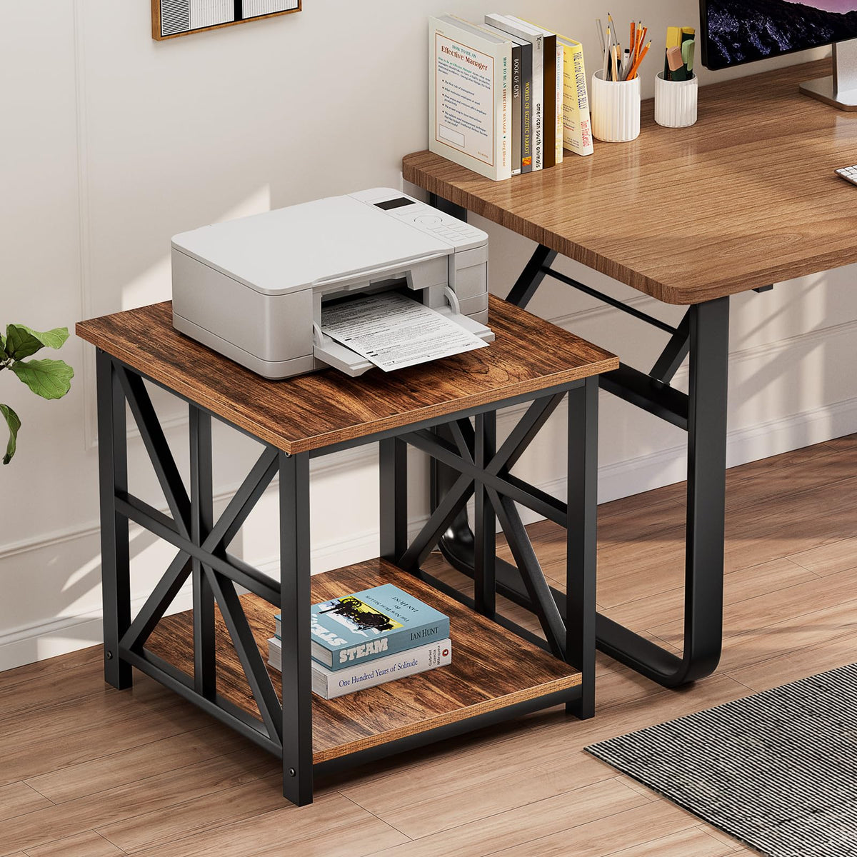 GreenForest Side Table 50cm 2-Tier Storage for Living Room, Walnut