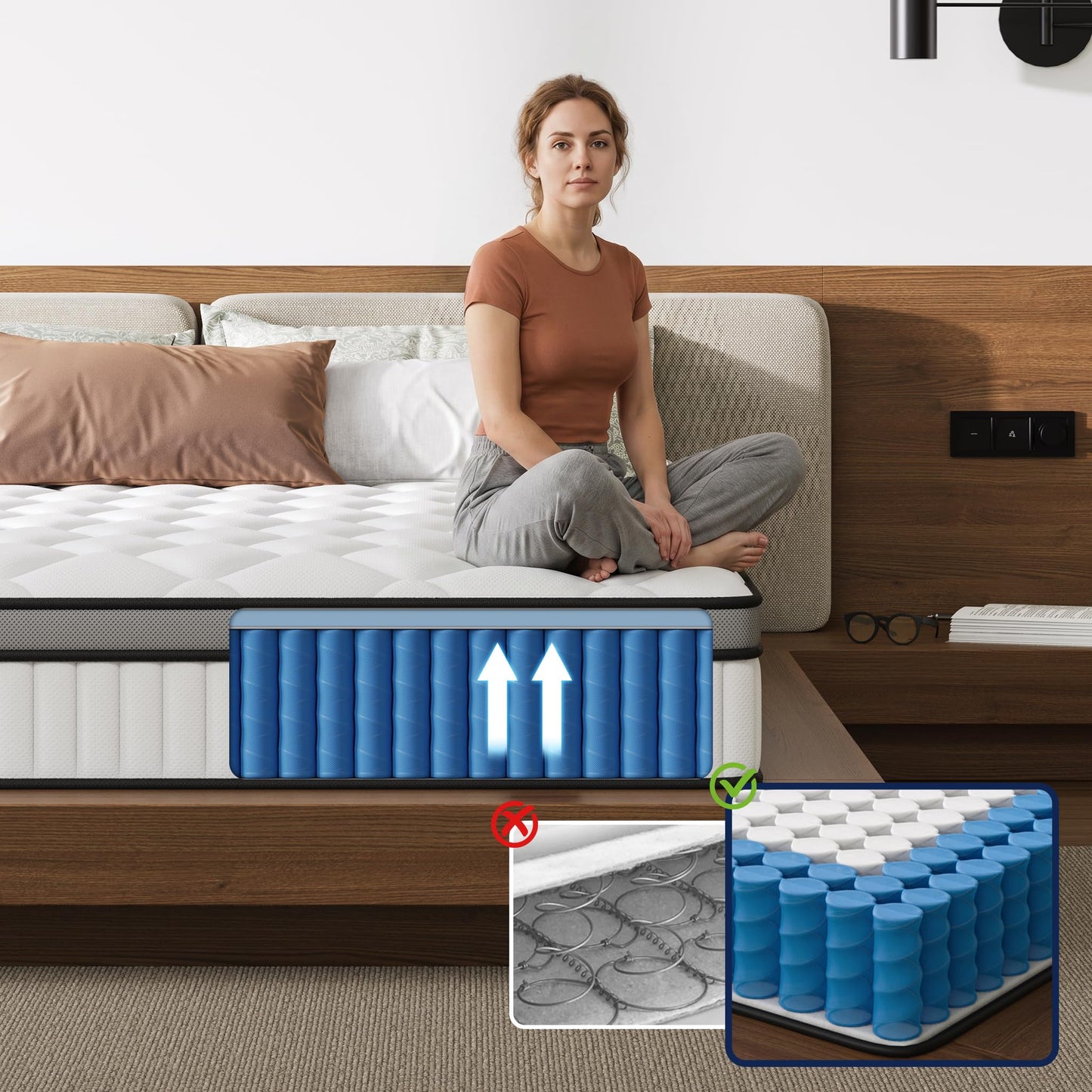 BedStory 4FT Small Double Mattress - 120x190x25cm, 10 Inch Hybrid Mattress with Foam & Individually Pocket Spring for Pressure Relief & Motion