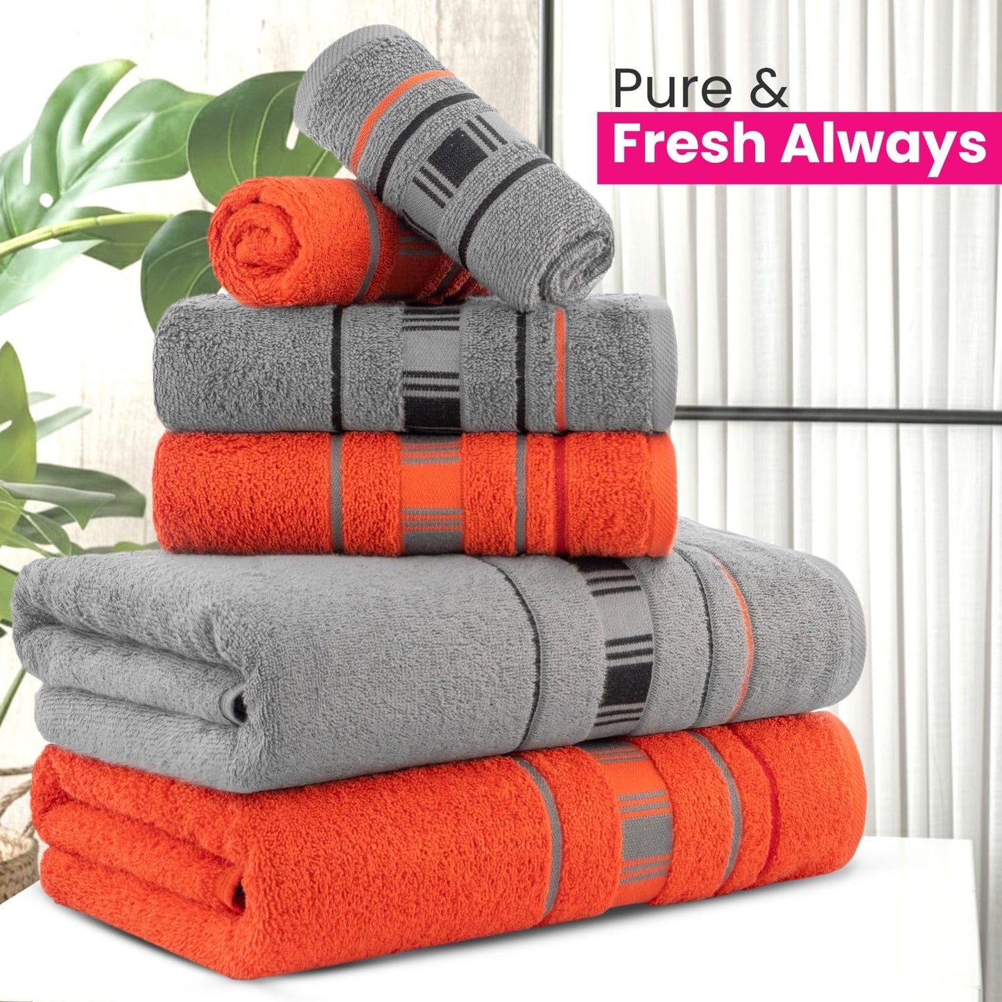 CASA COPENHAGEN X Lines towel set made from 600 g/m² Egyptian cotton for hotel, spa, kitchen and bathroom, 6-piece set with 2 bath towels