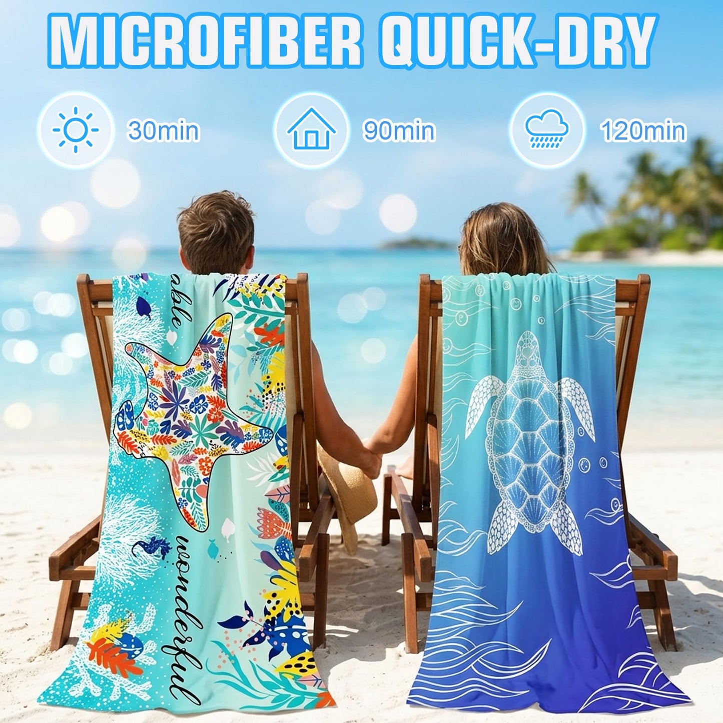 2 Pcs Microfibre Beach Towels for Adults,Microfibre Lightweight Beach Towel