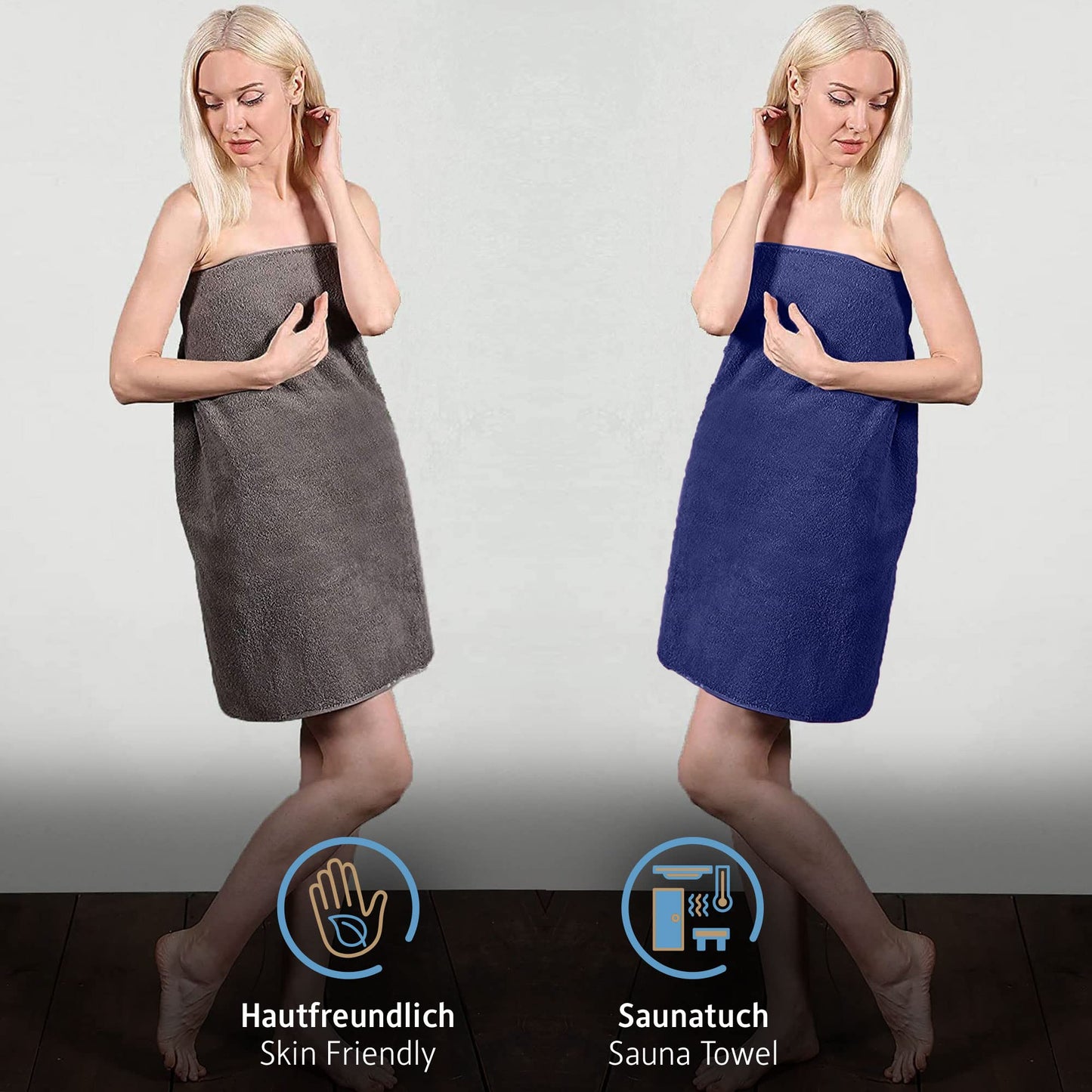 Komfortec Bath Towels, 100% Cotton, Quick Dry, 70x200, Grey & Royal Blue