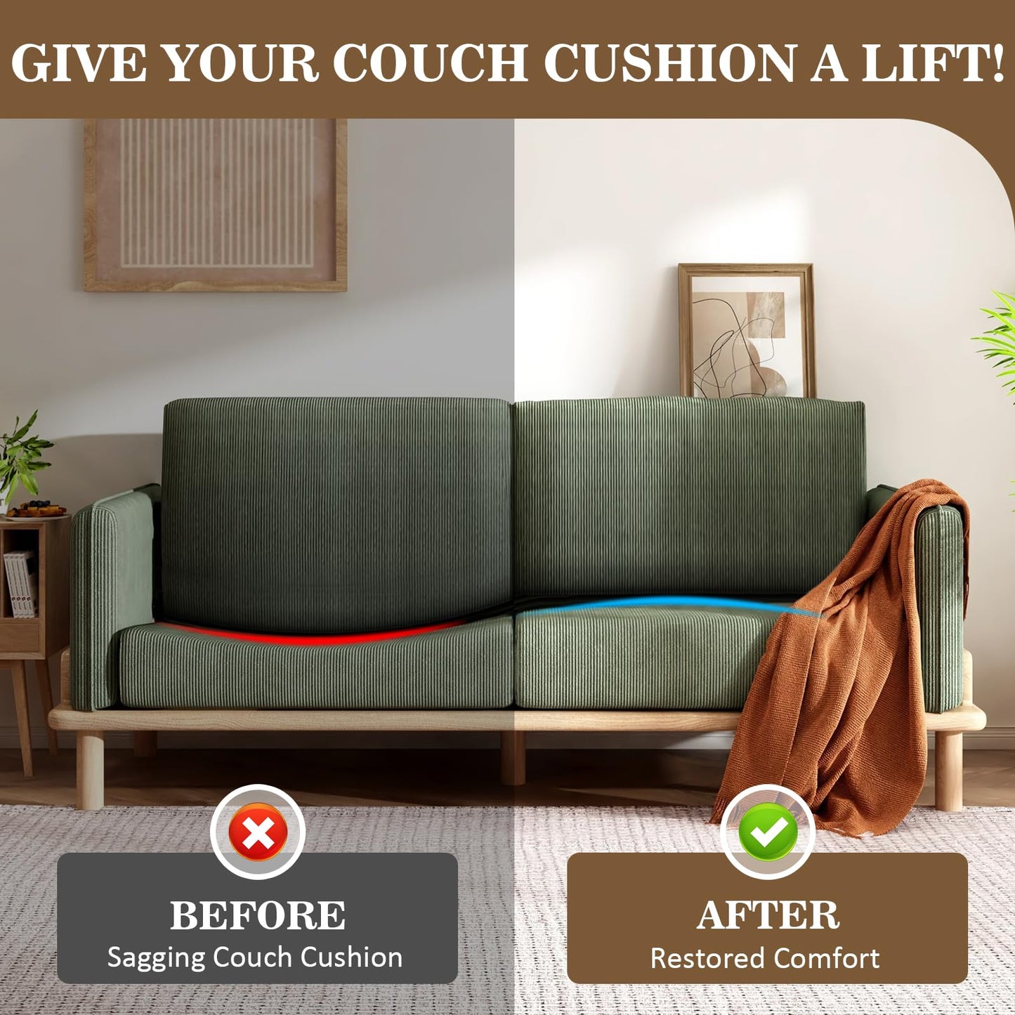 LIROPAU 50 x 50 x 5 cm Couch Cushion Support for Sagging Seat