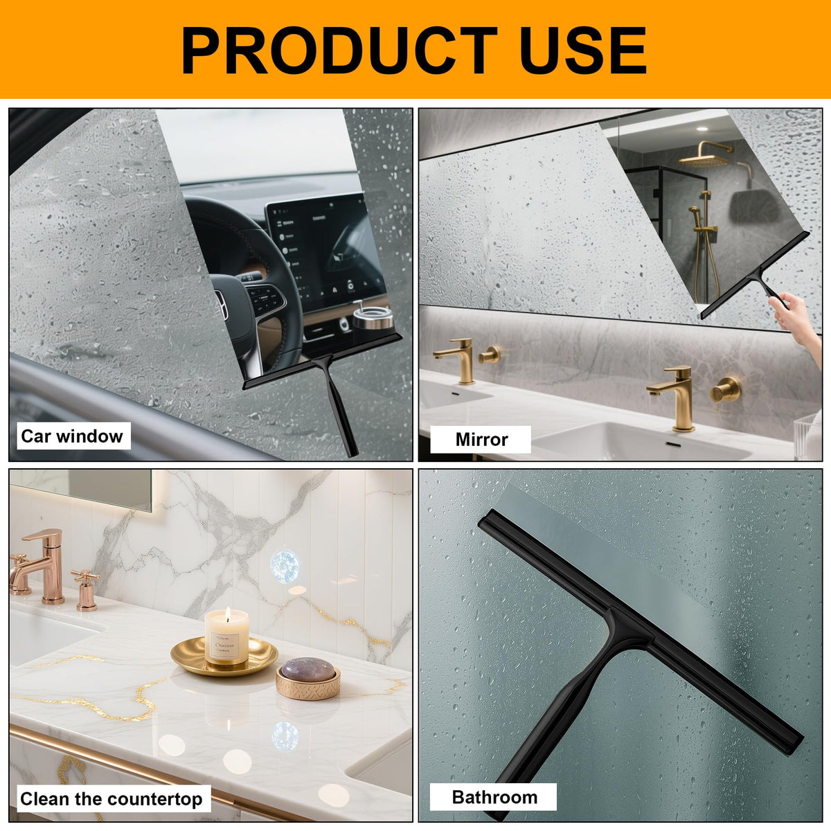SZWLJ Black Stainless Steels Shower Squeegee for Shower Doors