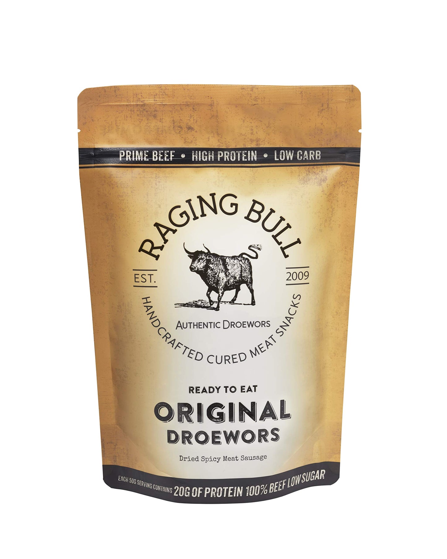 Raging Bull 250g Droewors Original - Traditional South African Beef Drywors Sticks - High Protein Snacks - Grass Fed Beef Drowers - Low Carb Keto