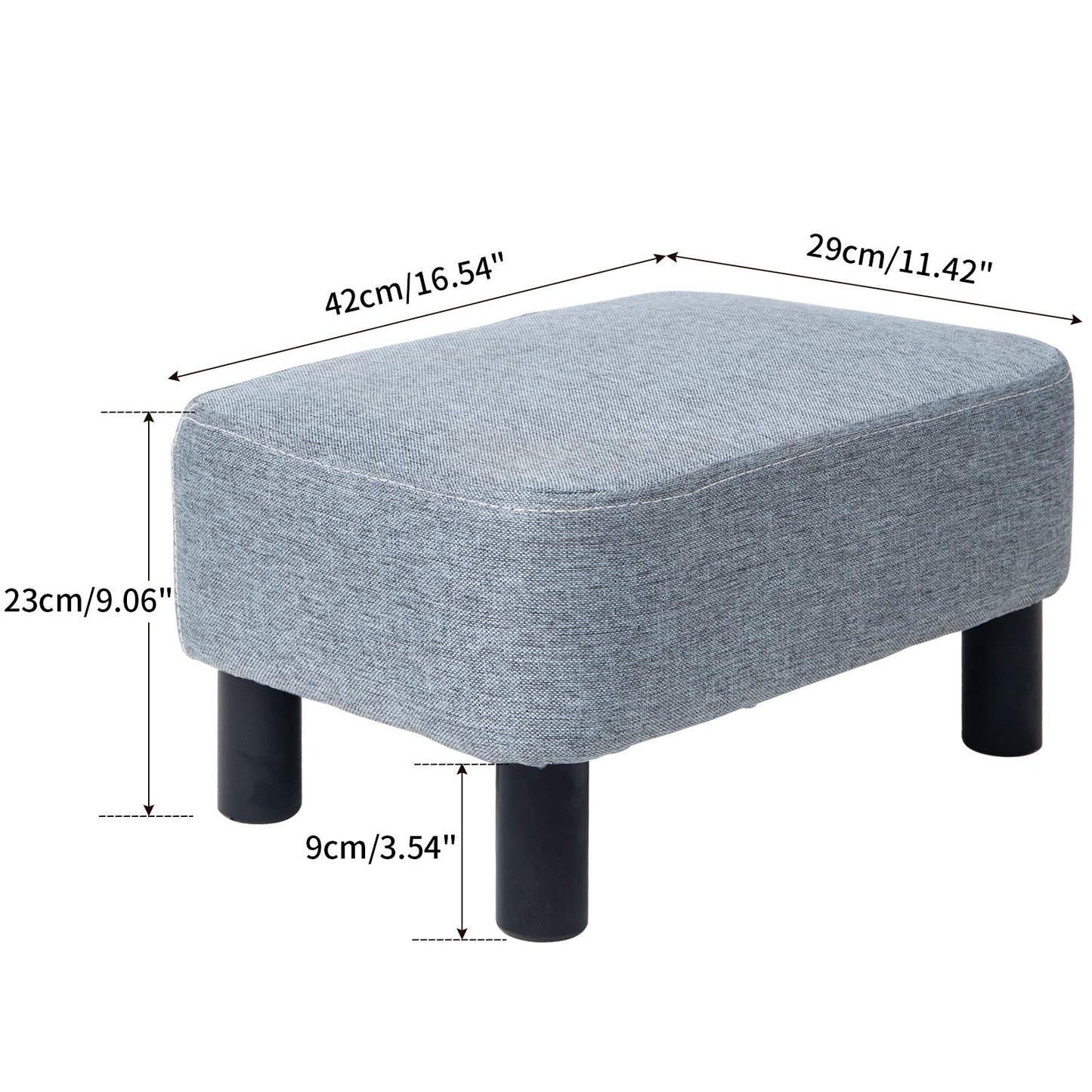 IBUYKE Small Footstool, Linen Fabric Pouf, Rectangle Ottoman with Padded Seat Pine Wood Legs and Padded