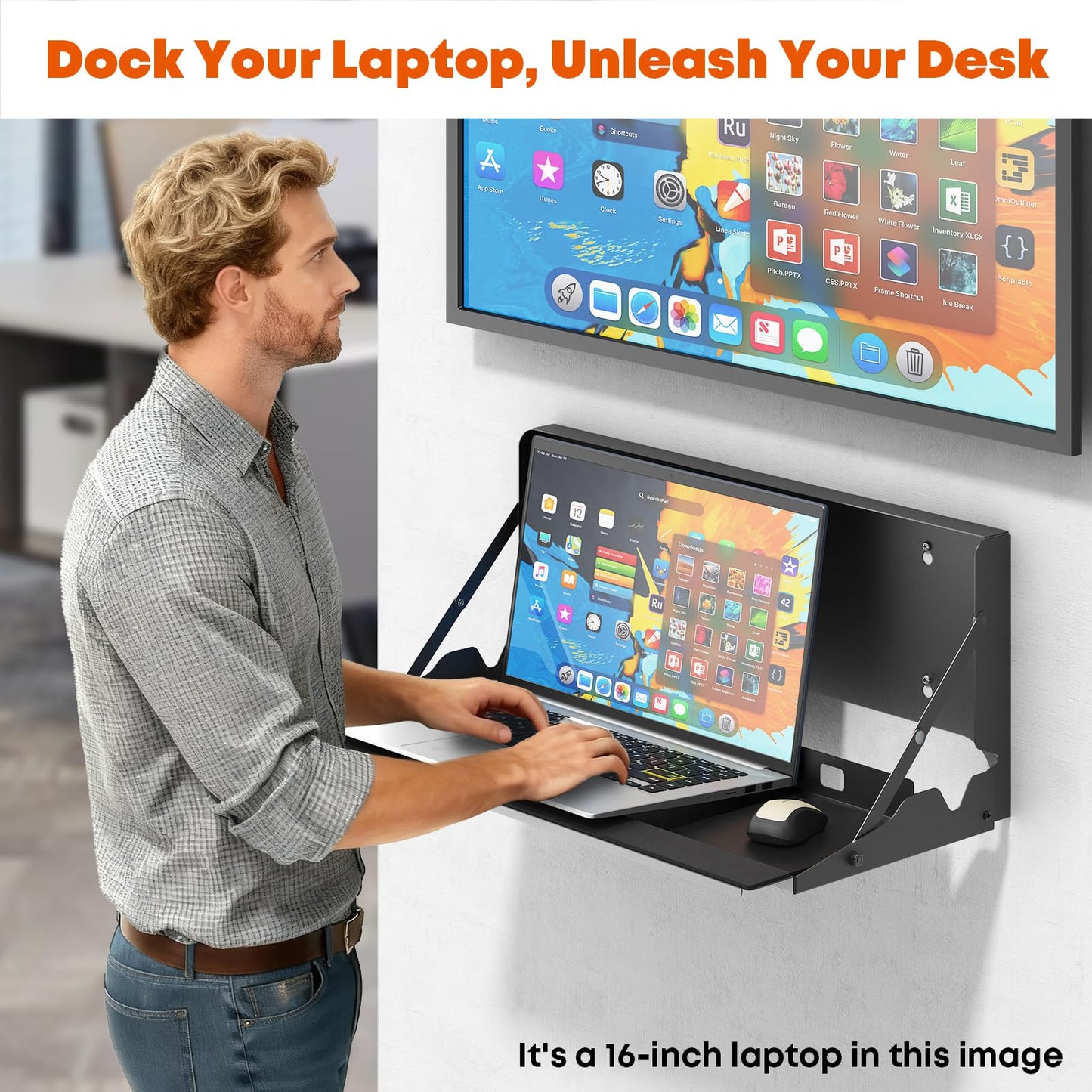 Flip-Down Keyboard Wall Tray, 24-Inch Wall-Mounted Platform with Mouse Pad & Wrist Rest, Space-Saving Design, Holds up to 22 lbs, Black