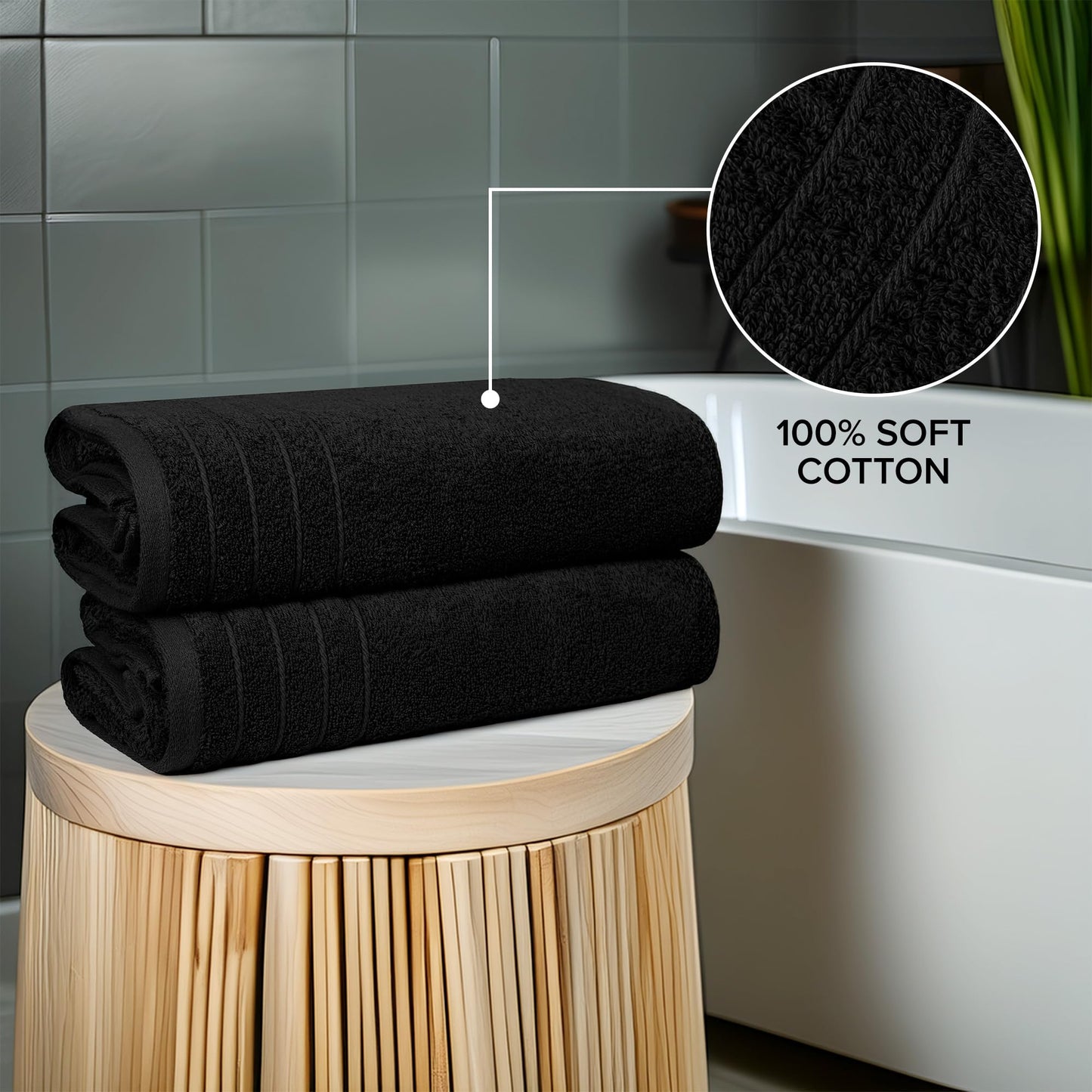 100% Cotton Extra Large Bath Towels Set of 4 (76x152cm) Black - 450 GSM