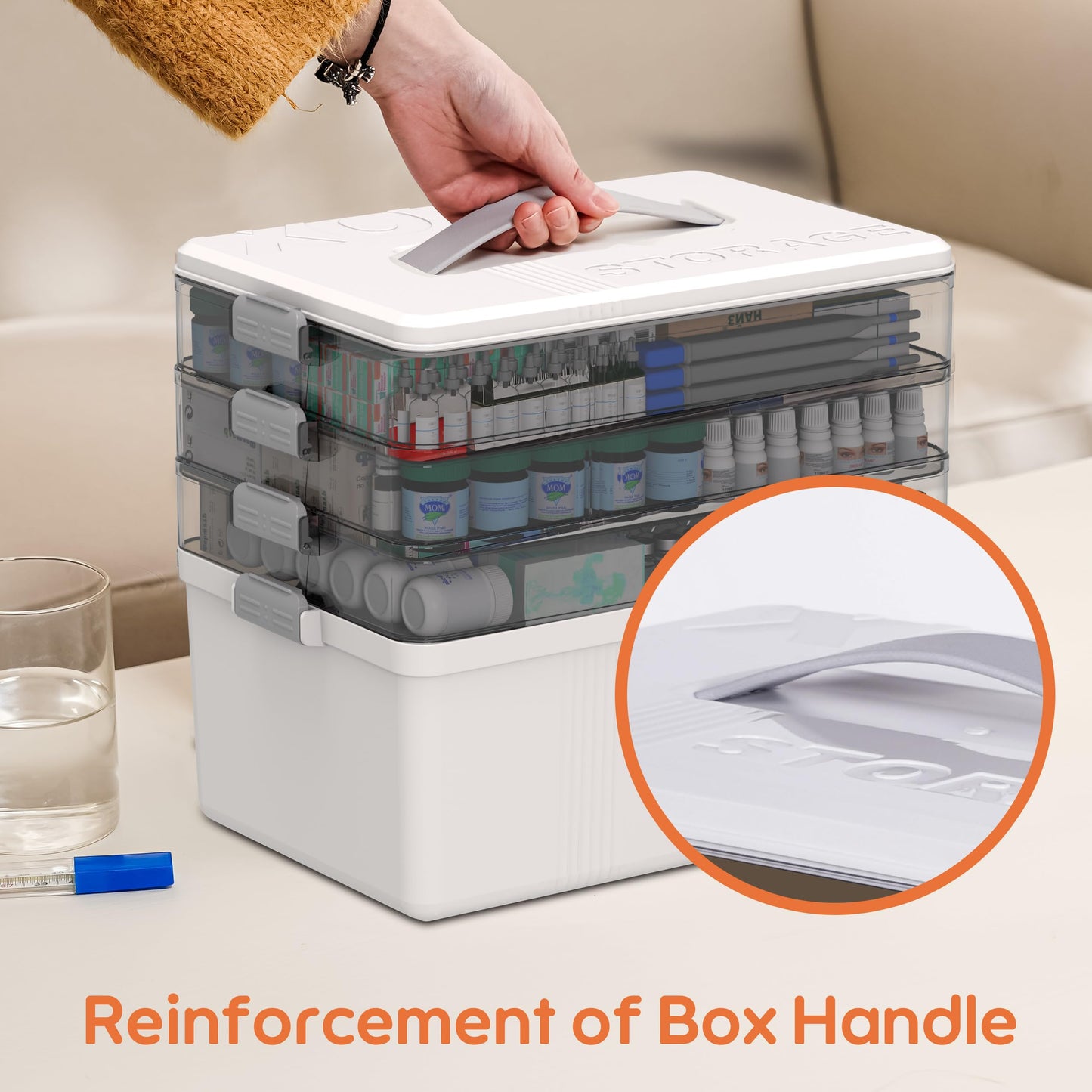 Citylife 4-Layer Medicine Storage Box, Medication Storage Box with Handle, Household Medical Organiser Portable Emergency First Aid Container for