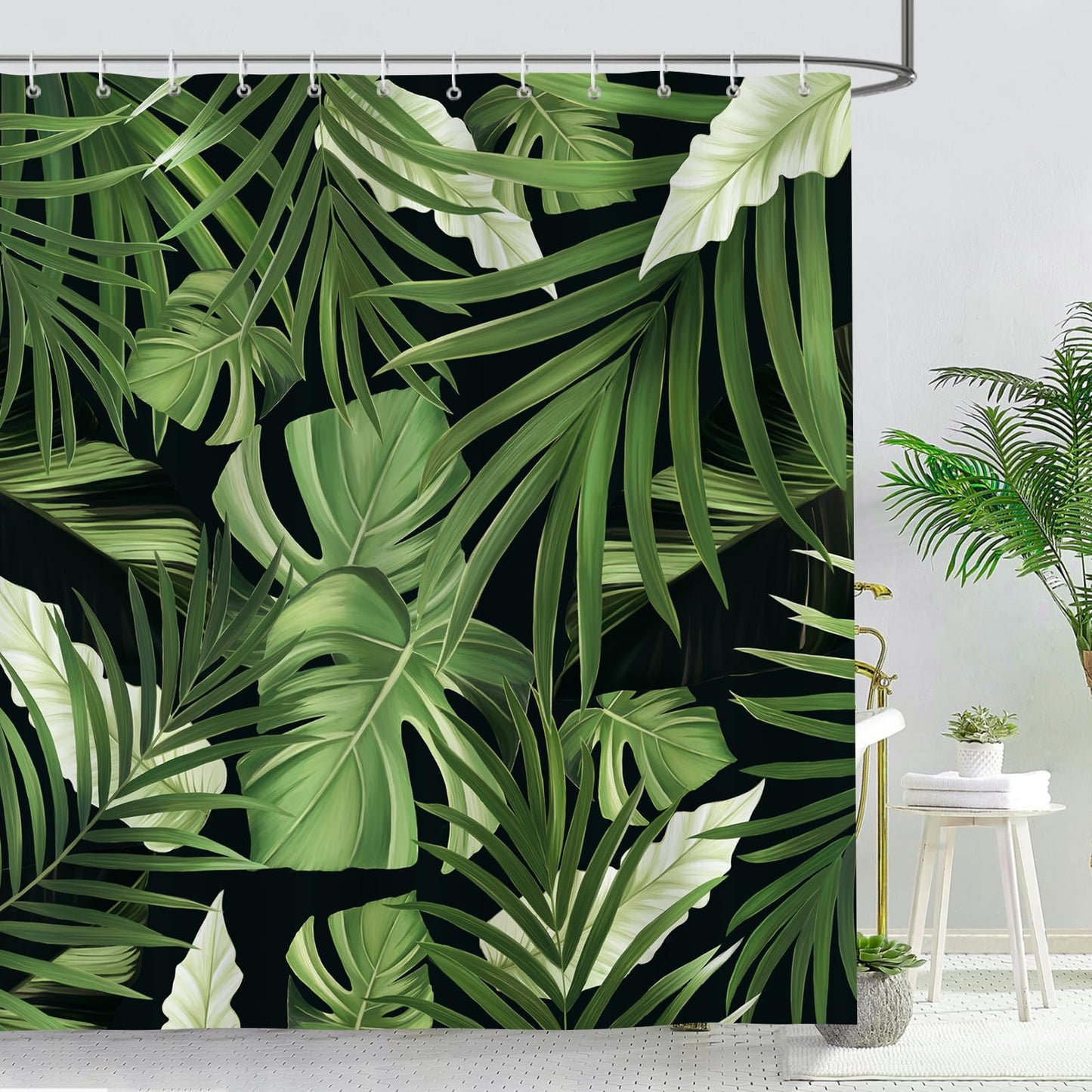 Bonhause Tropical Leaves Shower Curtain Green Palm Leaf Plant Bathroom Curtain 180 x 180 cm Waterproof Mildew & Mould Resistant Polyester Fabric Bath