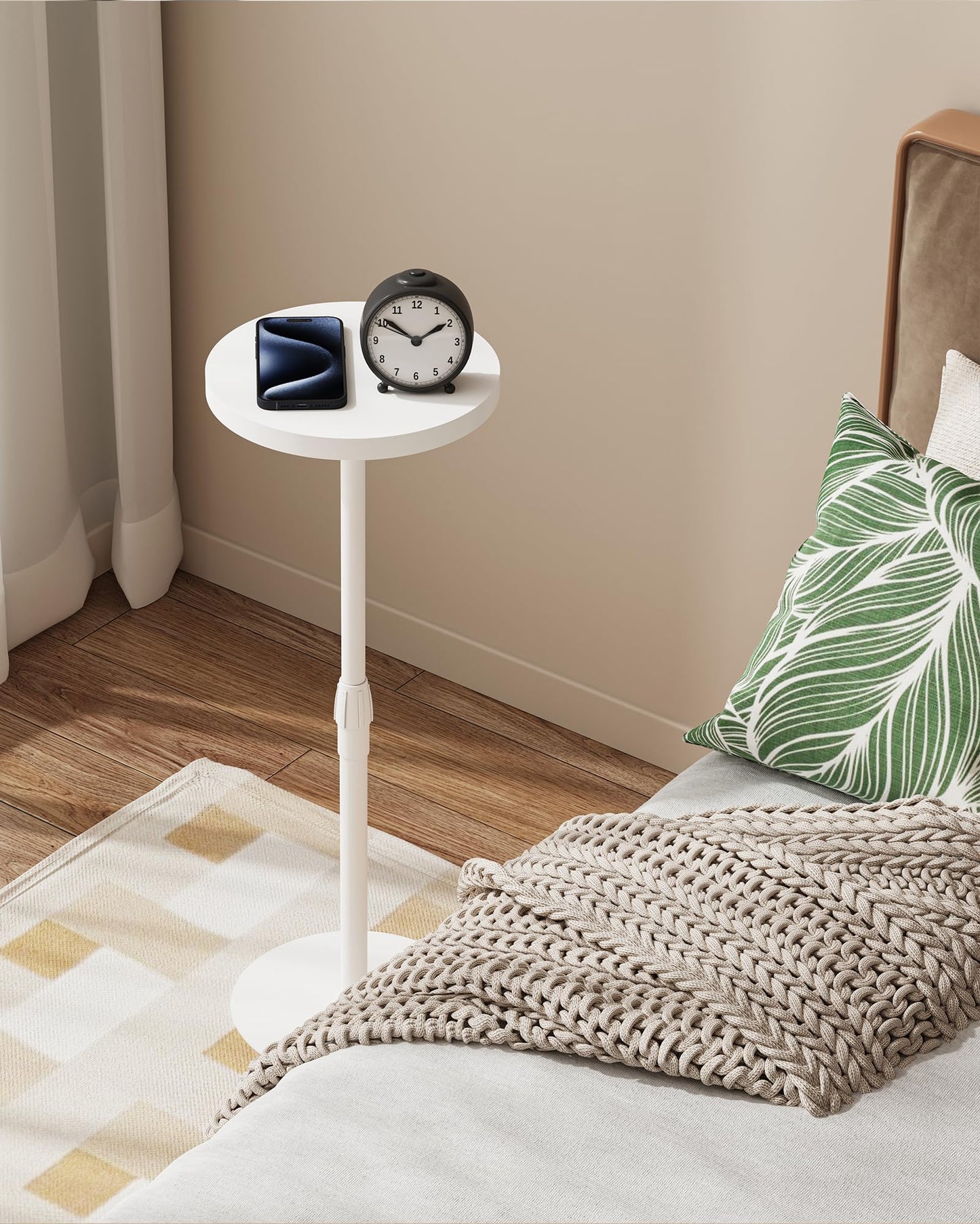 TUTOTAK Tall Round Side Table, Adjustable height, Small End Table, Set of 2, Drink Table, Pedestal Side Table, livingroom, White TB01BW0962EU