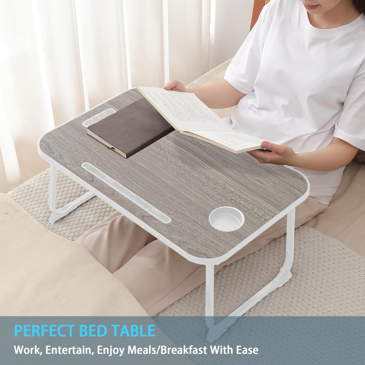 Laptop Bed Desk, Lap Desk Breakfast Tray Table for Eating, Reading, Writing, Laptop Stand for Bed, Sofa, Home and Office Grey