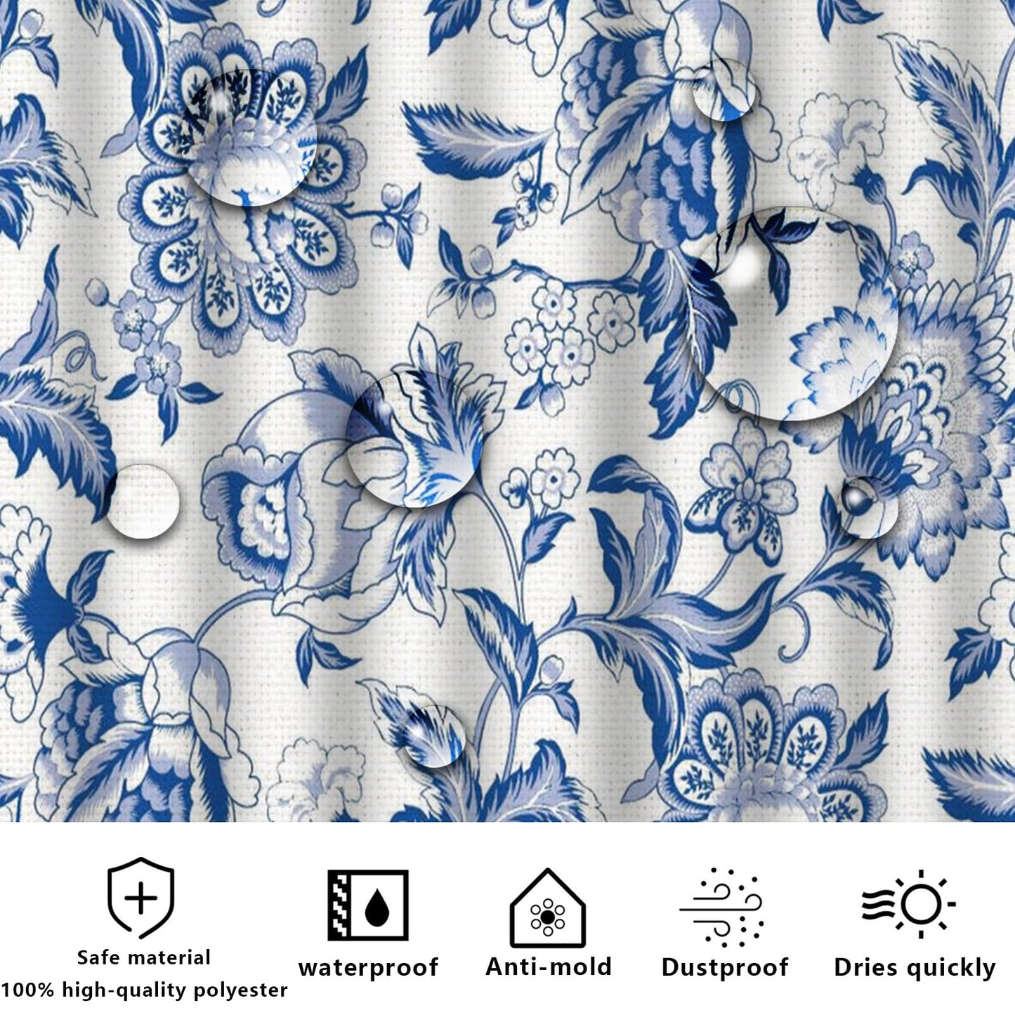 FAIRYGATE Extra Wide Shower Curtain Bathroom Curtain Blue B8020