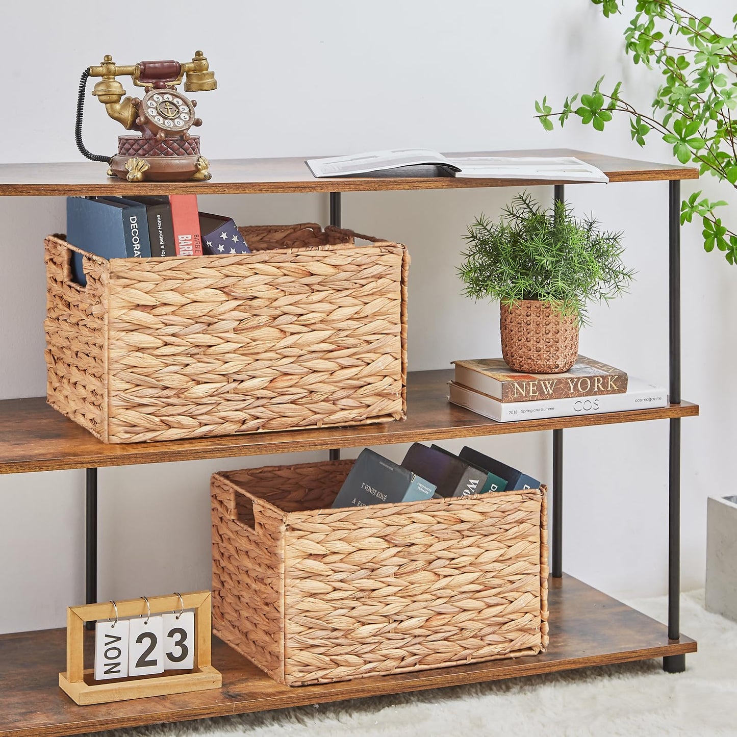 Vagusicc Water Hyacinth Wicker Storage Basket, Set of 2 Extra Large Storage Baskets for Shelves