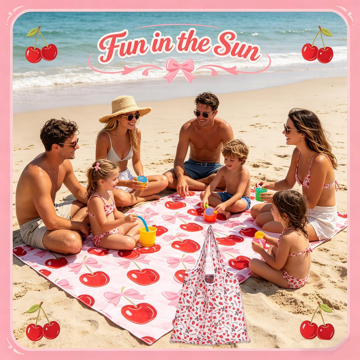 QuidToyzian Cherries Cotton Beach Towel,Fruit Pattern Towel, Absorbent Quick Dry & Skin-Friendly For Beach, Pool, Travel, Camping, And Home Lounger