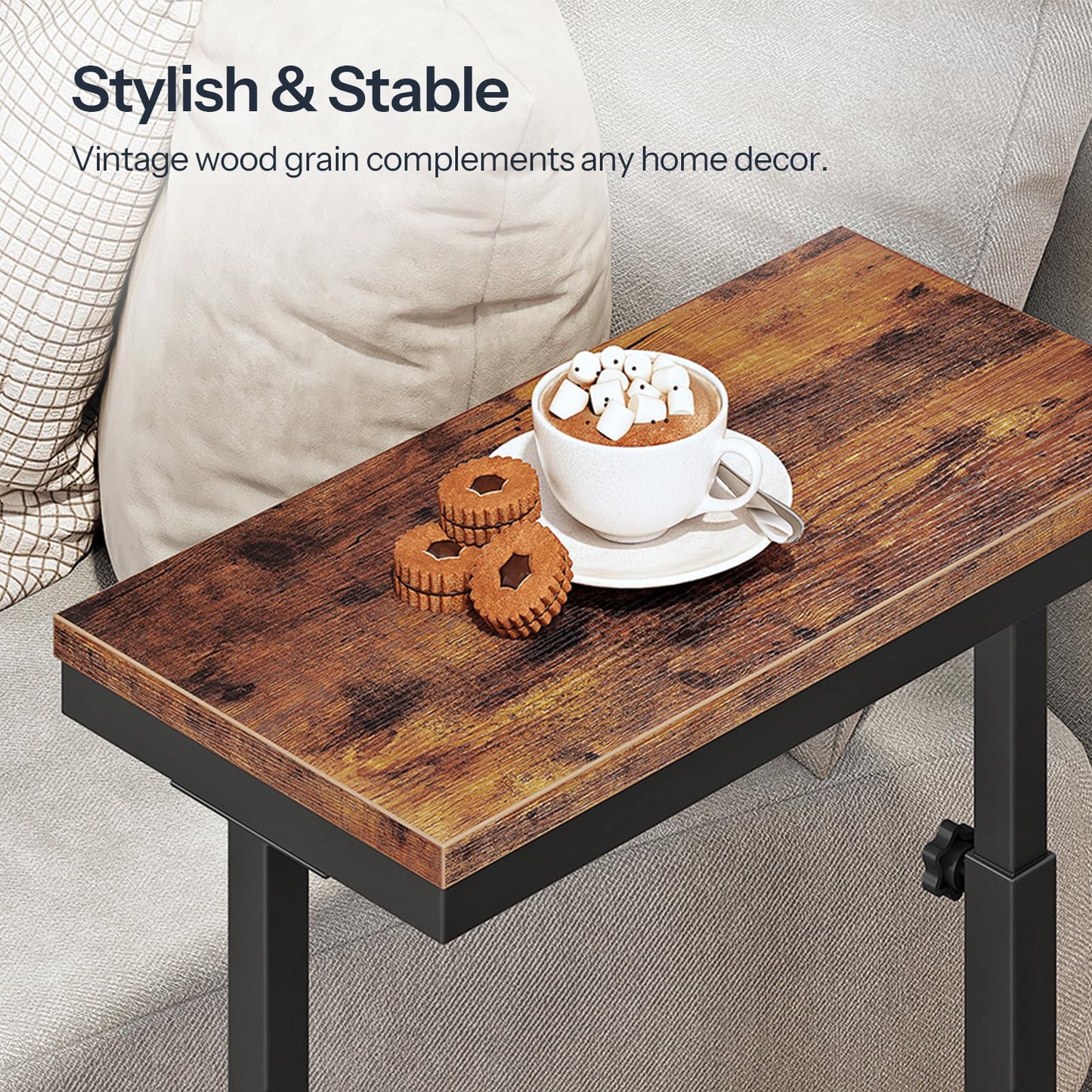 HOOBRO Narrow Side Table, 48-80 cm Height Adjustment, 2-Tier Slim Sofa End Table, Bedside Table, Couch Table for Small Spaces, Living Room, Bedroom