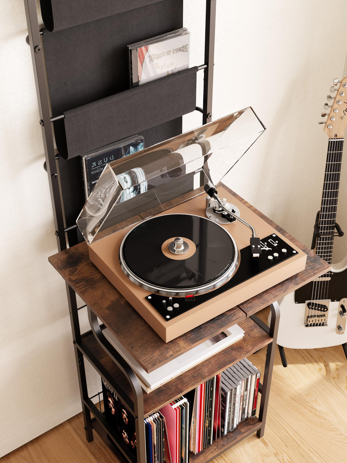 FANNYE Record Player Stand, 6-Tier Record Player Table, Vinyl Record Storage with Extra-Large Desktop, Turntable Stand End Table for Vinyl Record
