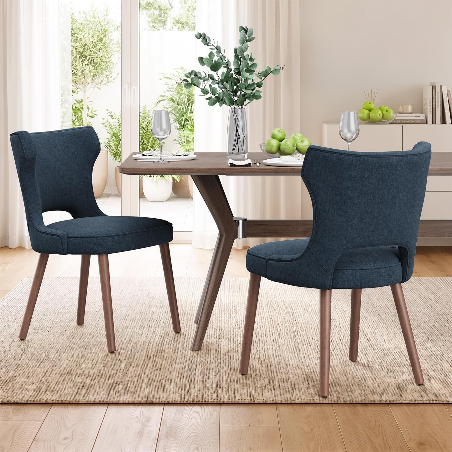 MALOL Upholstered Dining Chairs Set of 2, Dining Room Chairs with Hollow Backrest, High Back Kitchen Chairs with Solid Wood Legs, Thick Seat Cushion