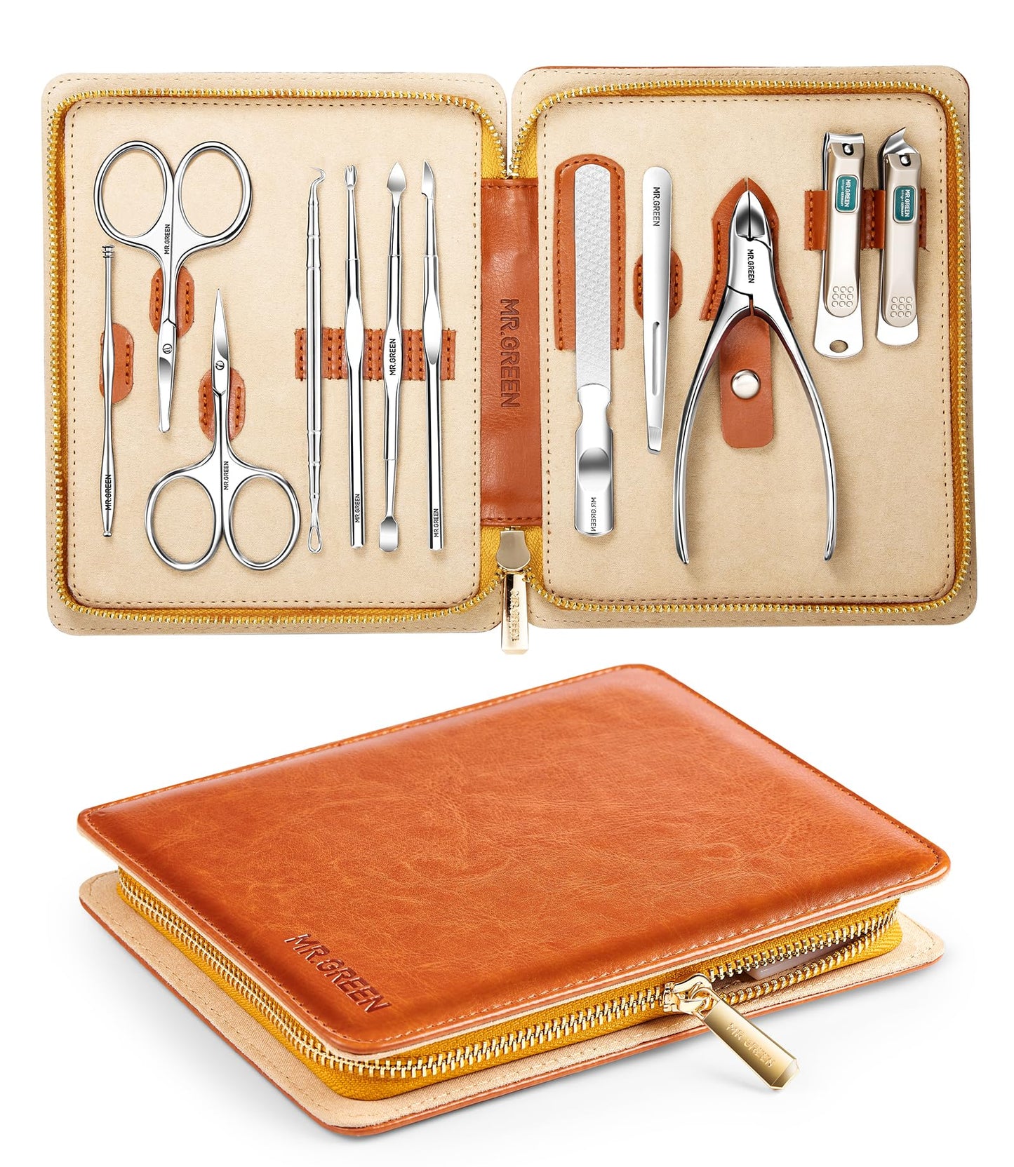 MR.GREEN Manicure Set 12 in 1 Full Function Nail Clippers Personal Care Tool Kits Stainless Steel Pedicure Sets with Leather Case Idea Gift (12Pcs
