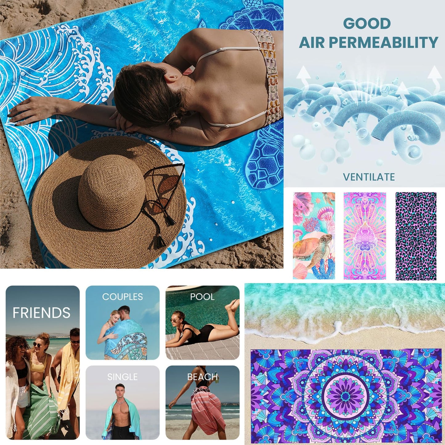 Aisszhao Large Microfibre Beach Towel for Adult,160x90cm Leopard Print Sand Free Beach Towel,Lightweight Quick Dry Travel Swimming Towel with