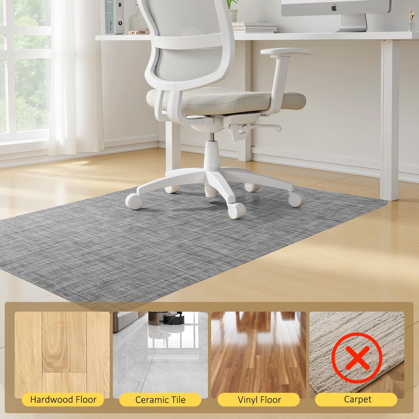 BesWin Office Chair Mat for Hardwood Floors, 90x120cm Non-Slip Hard Floor Protector Mat for Office Chair