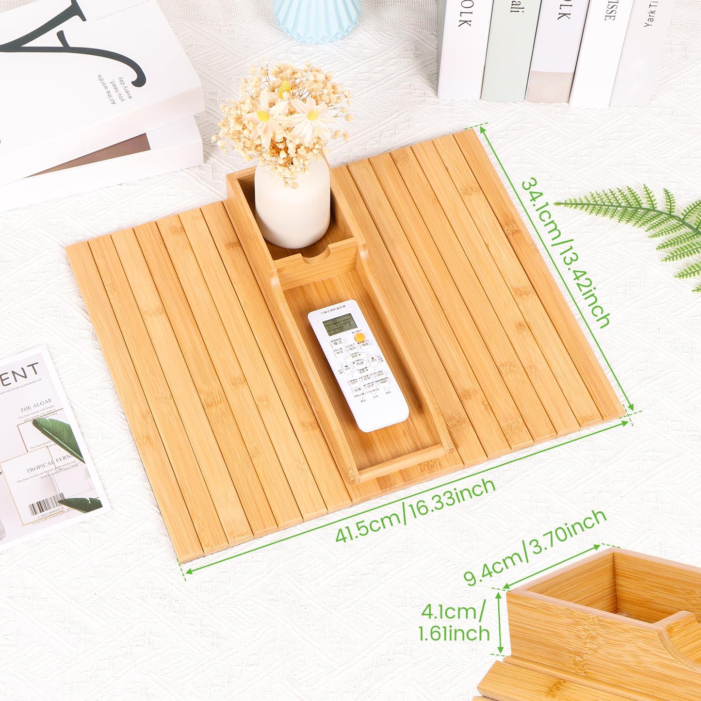 Foldable Sofa Arm Tray Table - Natural Pine Wood Side Table, Armrest Clip Tray, Waterproof Couch Organizer, Drink Snack Remote Control Holder (D)