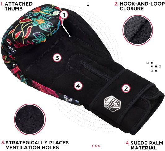 RDX Women Boxing Gloves for Training, Muay Thai Flora Skin Ladies Mitts for Sparring, Kickboxing - Good for Punch Bag, Focus Pads and Double End