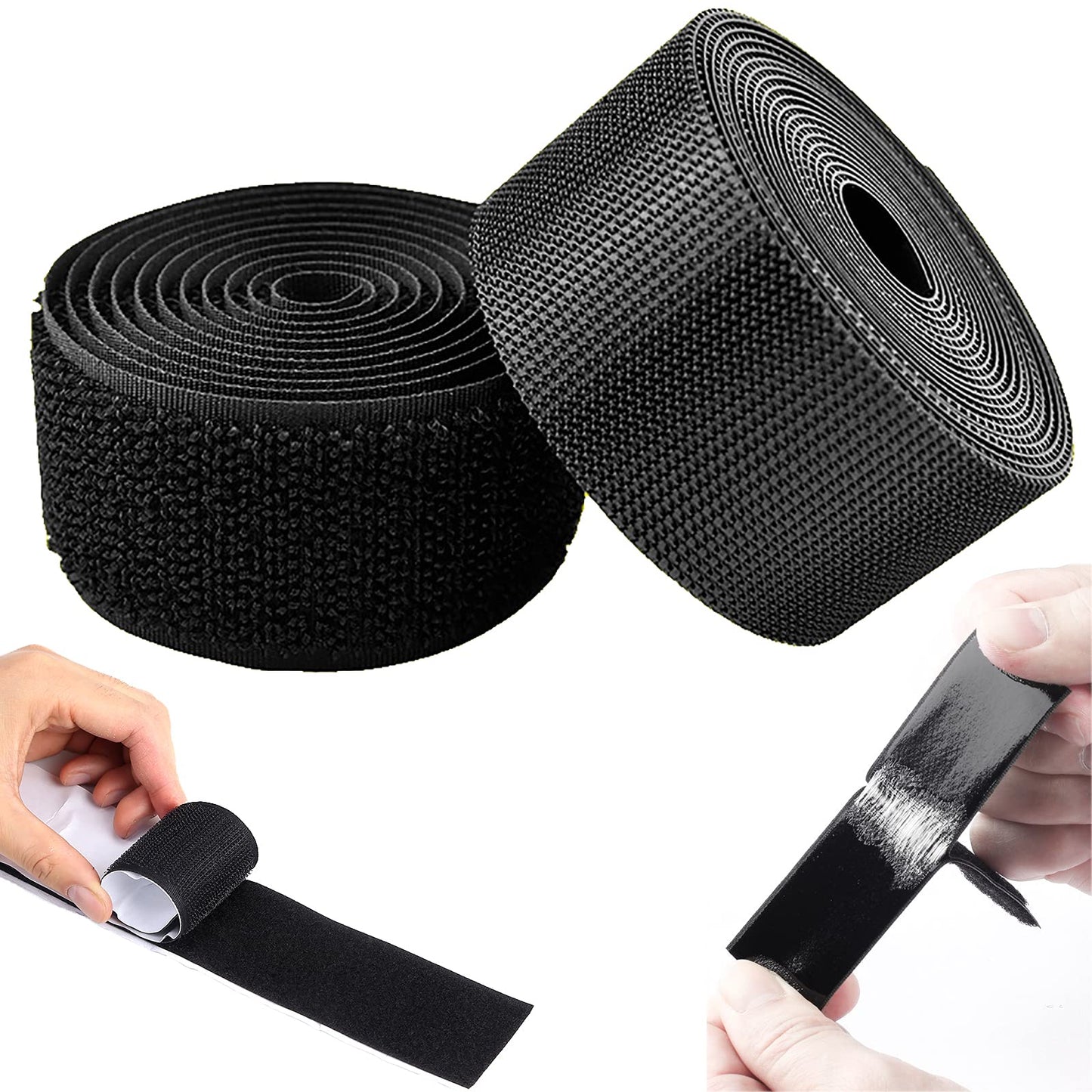 5M Self-Adhesive Hook and Loop Strips Tape Roll, Black Heavy Double Sided Sticky Duty Strips Industrial Strength Sticky Fastener Interlocking