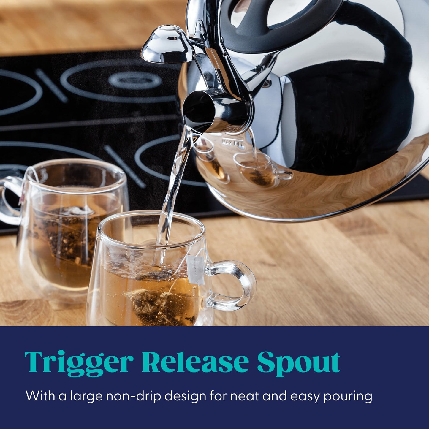 Judge 3L Stovetop Kettle - Stove Top Kettle for Gas Stoves & Electric Hobs - 18/10 Stainless Steel Whistling Kettle with Heat Resistant Handle -