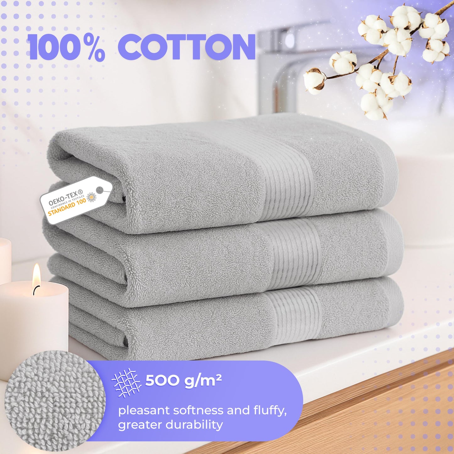 Cloud Pillow Set of 2 Bath Towels 70 x 140 cm 100% Cotton 500 g/m²