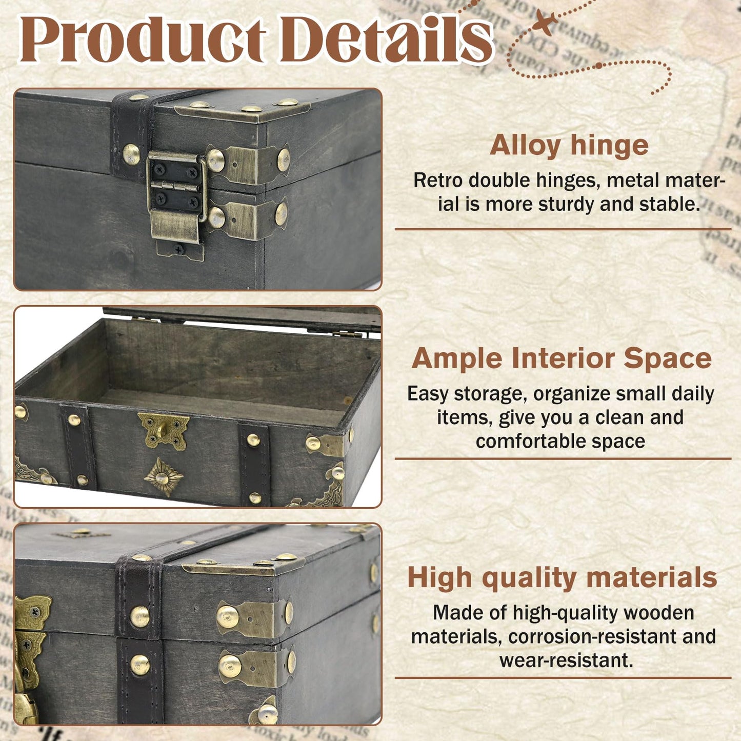 Forbabe Wooden Treasure Chest 24 x 17 x 10 cm - Vintage Treasure Chest with Lock