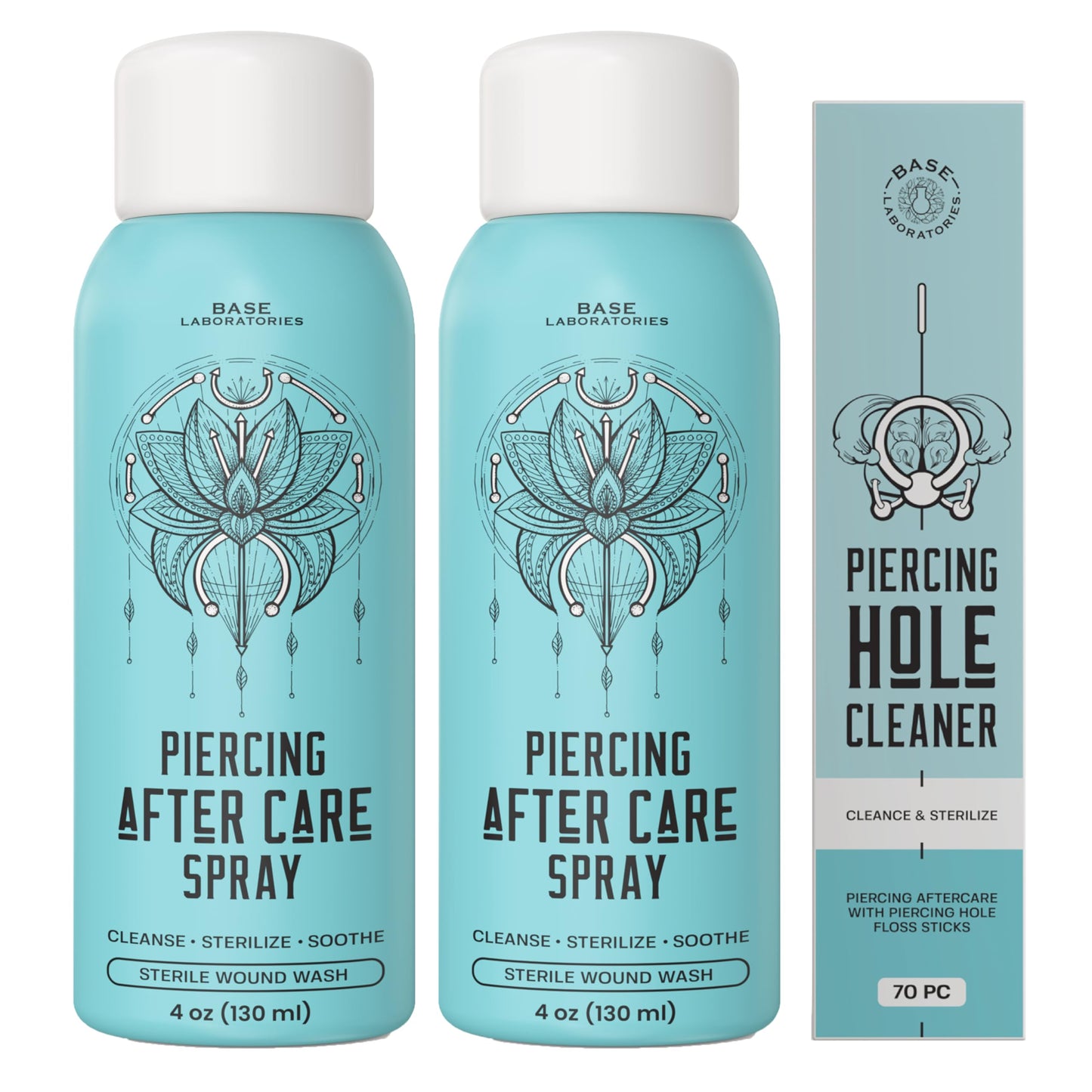 Base Labs Piercing Aftercare Spray Piercing Cleaning Solution | 240ml | Saline Solution Piercing | Cleanses & Soothes for Keloid Bumps on Ears & Nose