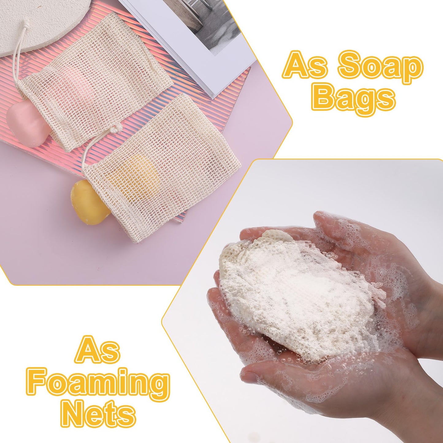 5 pcs Natural Sisal Soap Saver Bag Exfoliating Soap Saver Pouch with Drawstring for Foaming and Drying the Soap Shower Bath