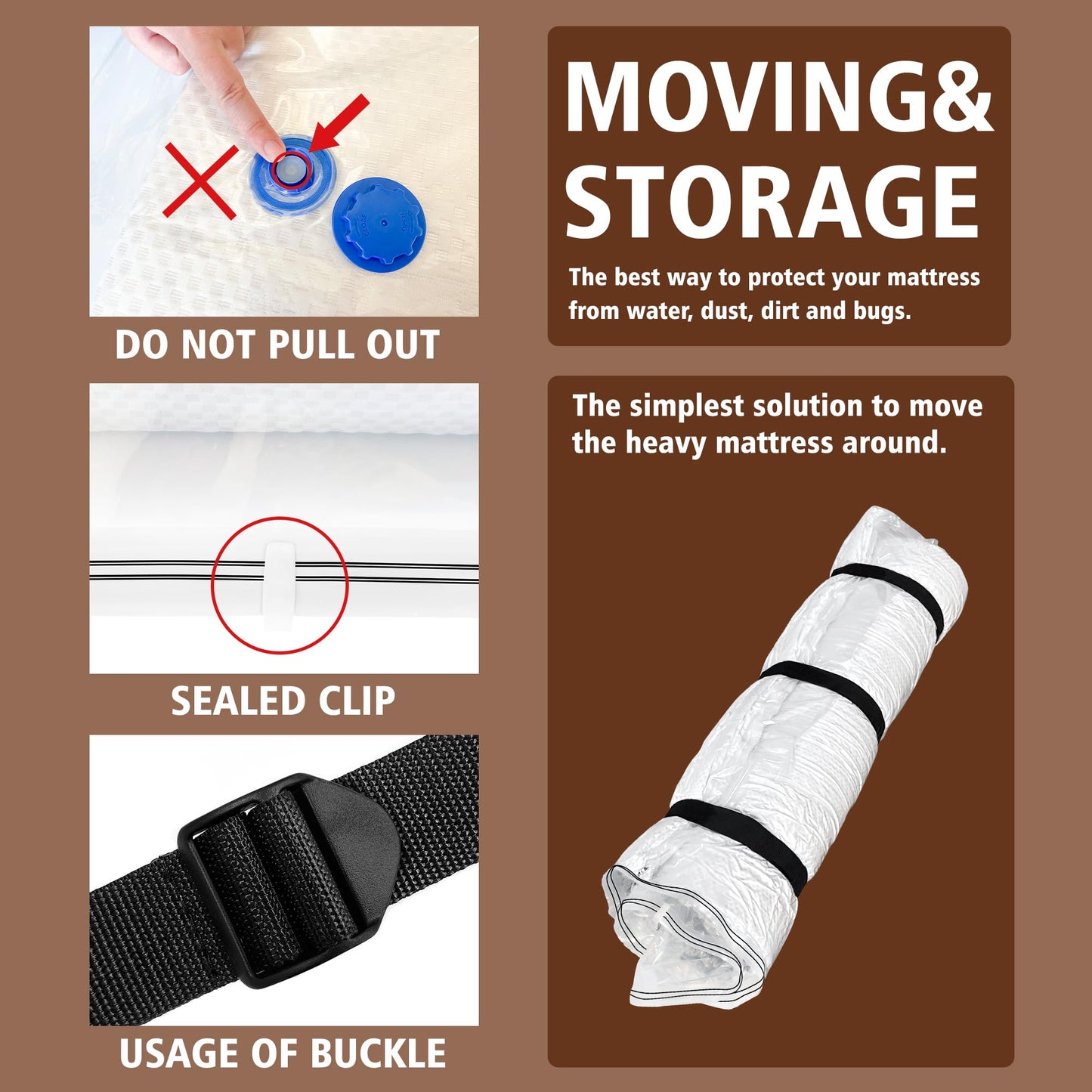 Mattress Vacuum Bag for Memory Foam Mattress, Latex Mattress Vacuum Seal Bag with Straps, Moving, Storage and Shipping