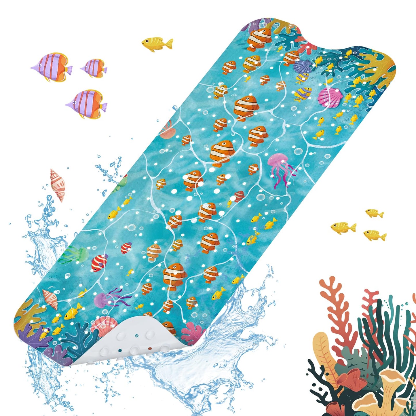 SHUCHING Clownfish Bath Mat Non Slip Kids, 100 X 40 cm Extra Long Baby Bathtub Mat Anti Slip, Childrens Shower Mat Non Slip Anti Mould for Bathroom