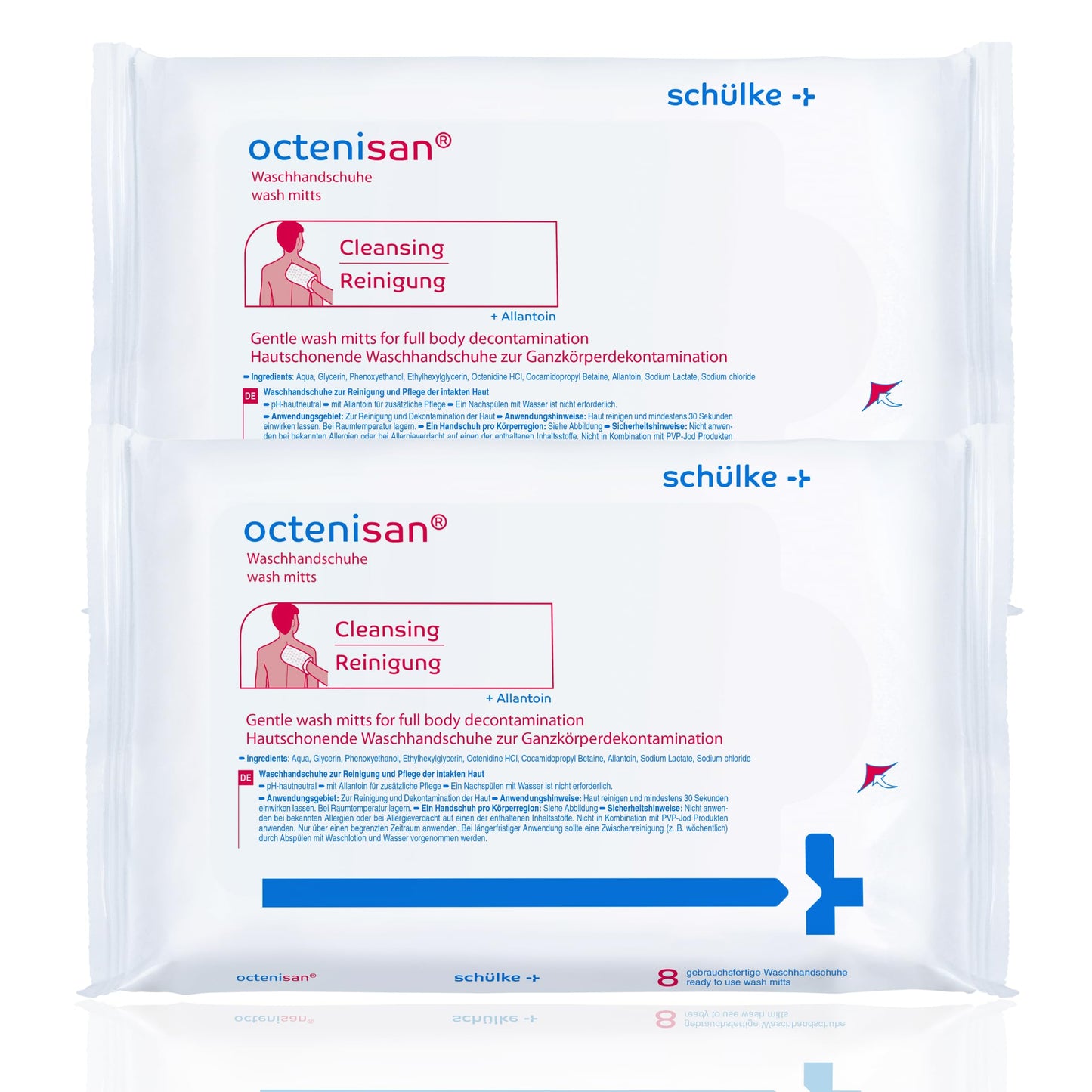 Octenisan Antimicrobial Wash Mitts 2 Pack - Total 16 Single-Use Octenisan Wash Mitts, Gentle & No-Rinse Formula - Ideal for Sensitive Skin,