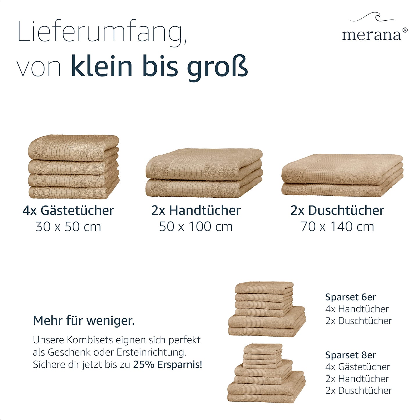 Merana Hand Towel Set, Absorbent, Soft and Lint-, Terry Towelling Guest Towel, Quality Made of Heavy Organic Cotton, 590 GSM