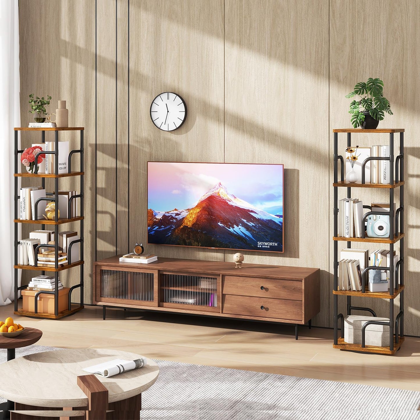 IBUYKE 5 Tier Rotating Bookshelf,Square Bookcases,Brown TBC004H