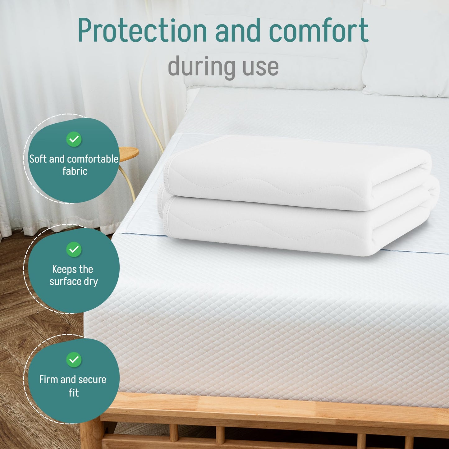 Washable Adult Bed Pads with Wings and 4 Layers of Protection for Beds – Waterproof Reusable Absorbent – Baby Pads – Protector with Wings 135 x 85 cm