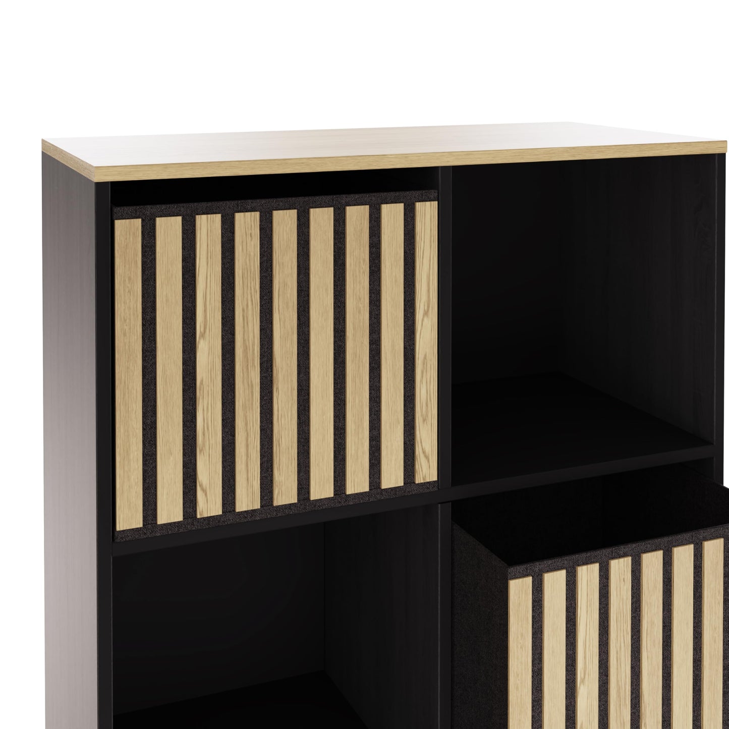 GFW Kube 2x3 Storage Unit Black & Medium Oak, Cube Bookcase with Open and Hidden Storage Compartments, Modern Shelving Unit