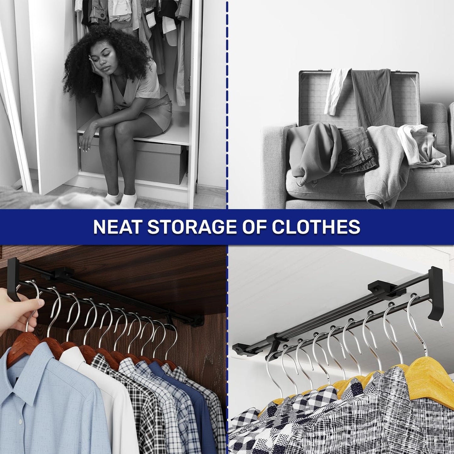 2x Pull Out Clothes Rail for Clothes Wardrobe 450 mm Load Maximum 15 kg