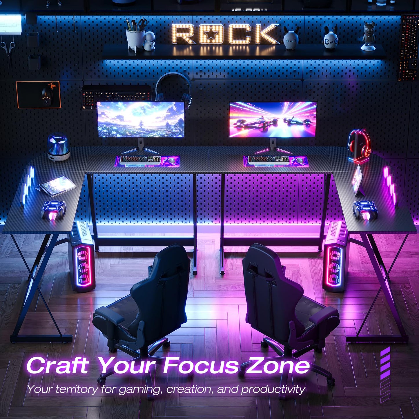 ODK L Shaped Gaming Desk,120×120 cm, Carbon Fiber Black