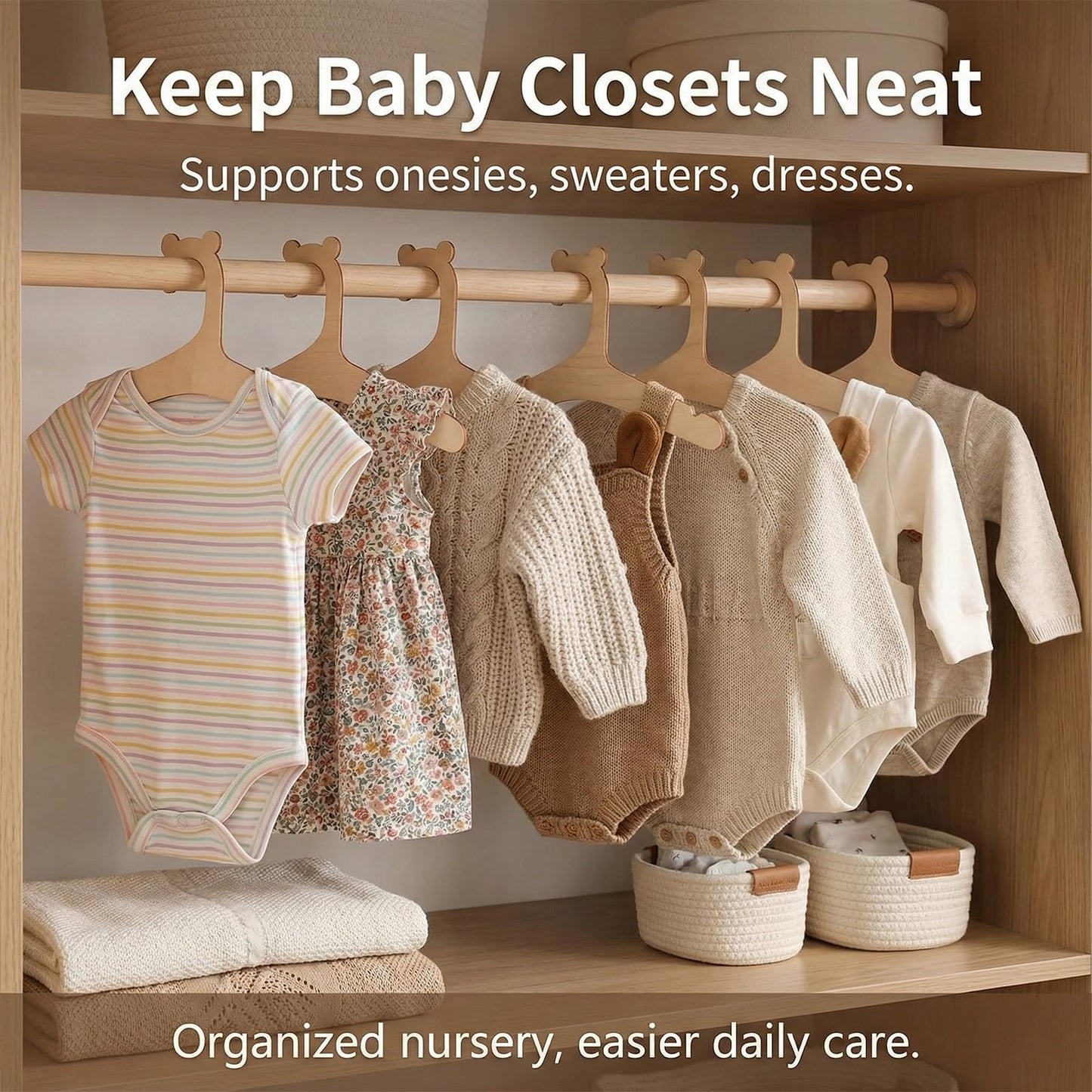 Weilin 16 Pcs Baby Hangers, Wooden Baby Clothes Hangers for Newborn Clothes, Pants, Dresses, Blouses, Space Saving and Cute Animal Shaped Hooks