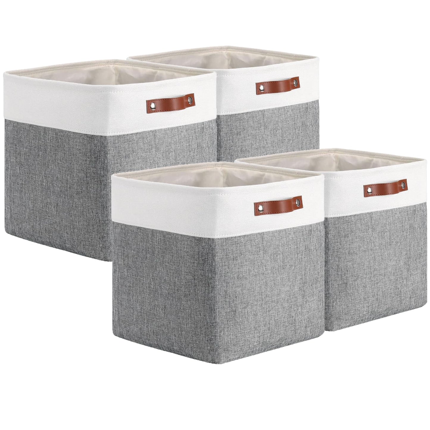 Mangata 25|28|30|33cm Fabric Storage Boxes, Set of 4 Storage Cubes(25x25x25cm, Grey White)