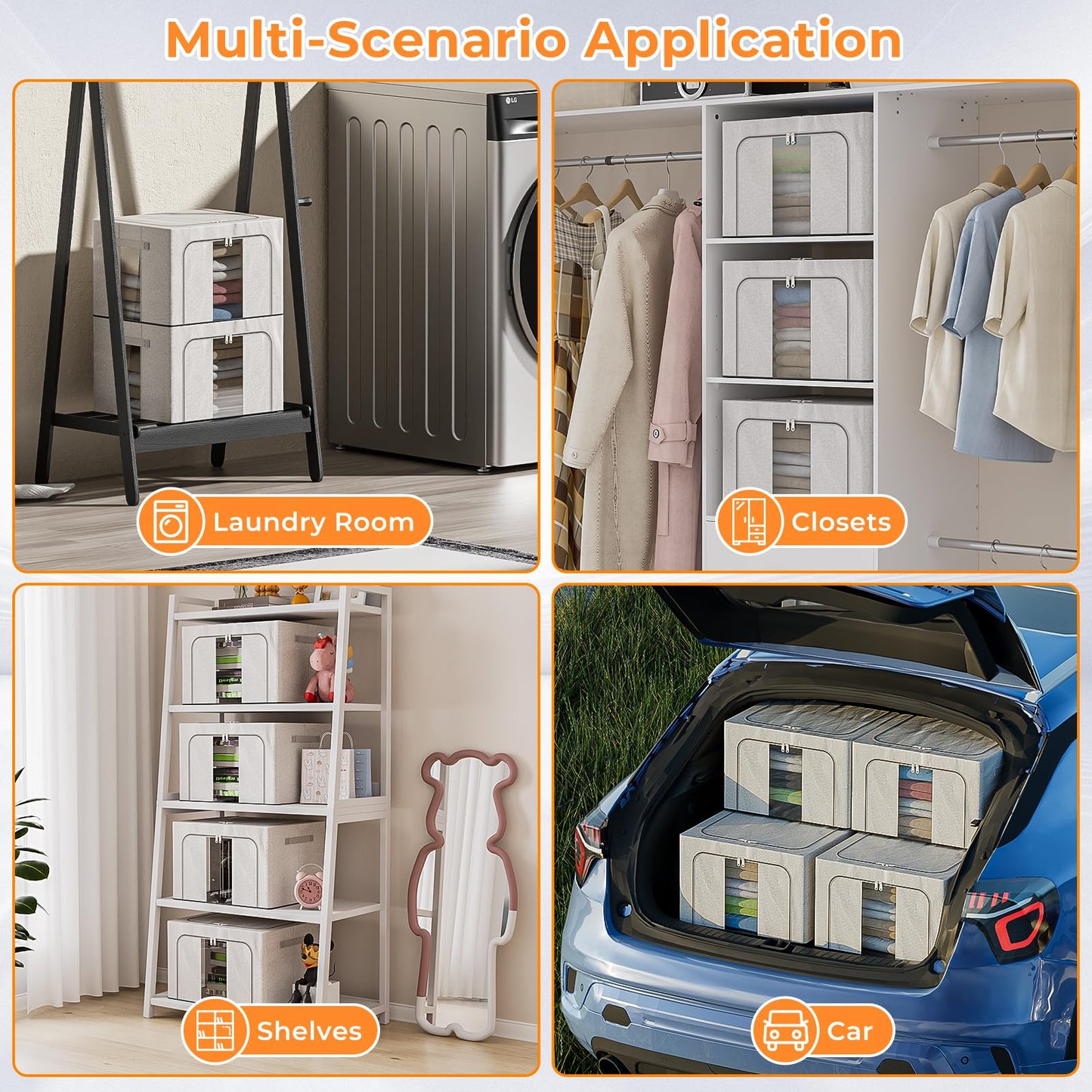 Boic 2 Pack Clothes Storage Boxes With Metal Frame, 66L Foldable Storage Boxes For Clothes Storage BagClothes Organiser With Clear Windows For Towel