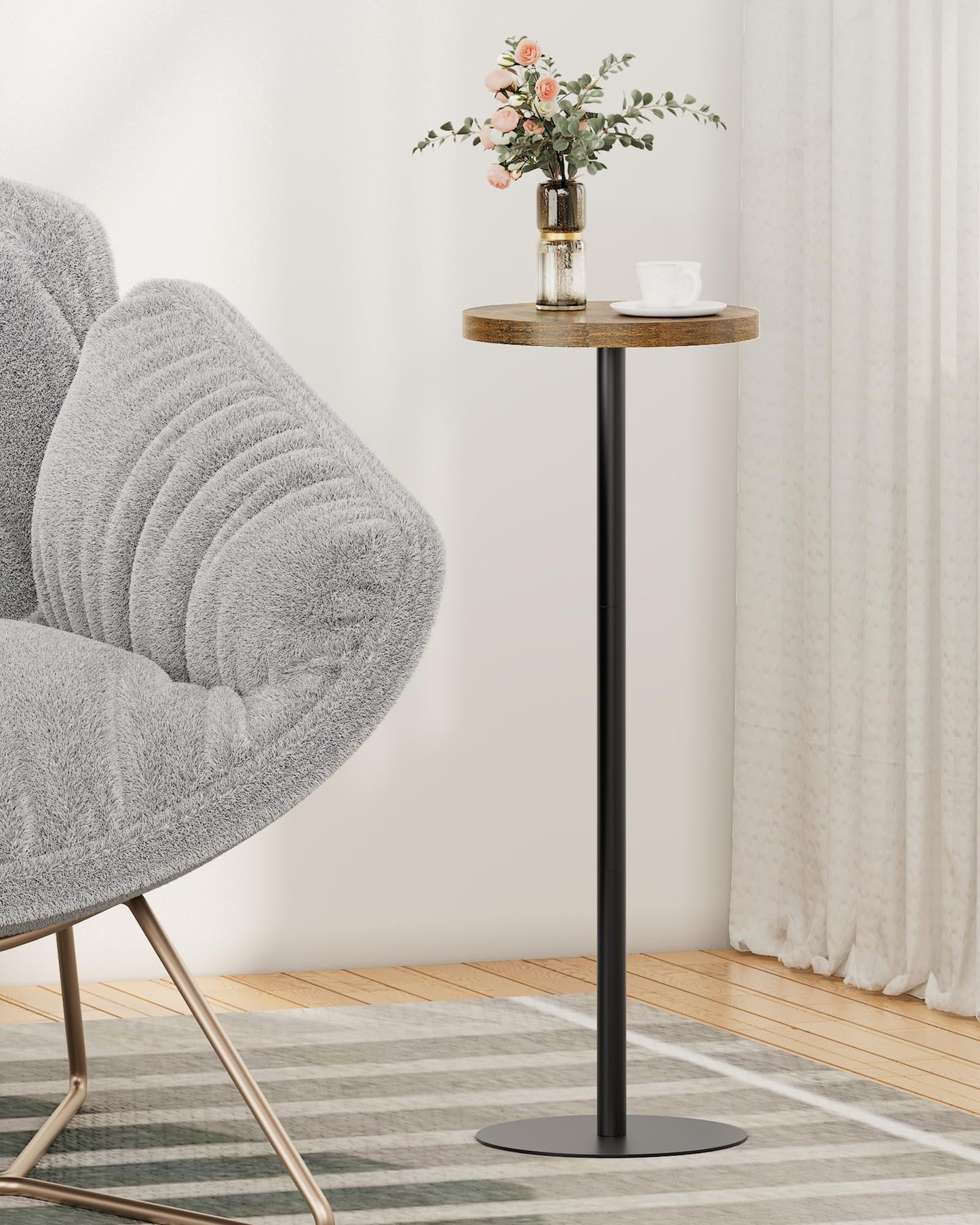 TUTOTAK Tall Round Side Table, Small End Table, Set of 2, Drink Table, Pedestal Side Table, livingroom, Brown V1TB01BB0652EU