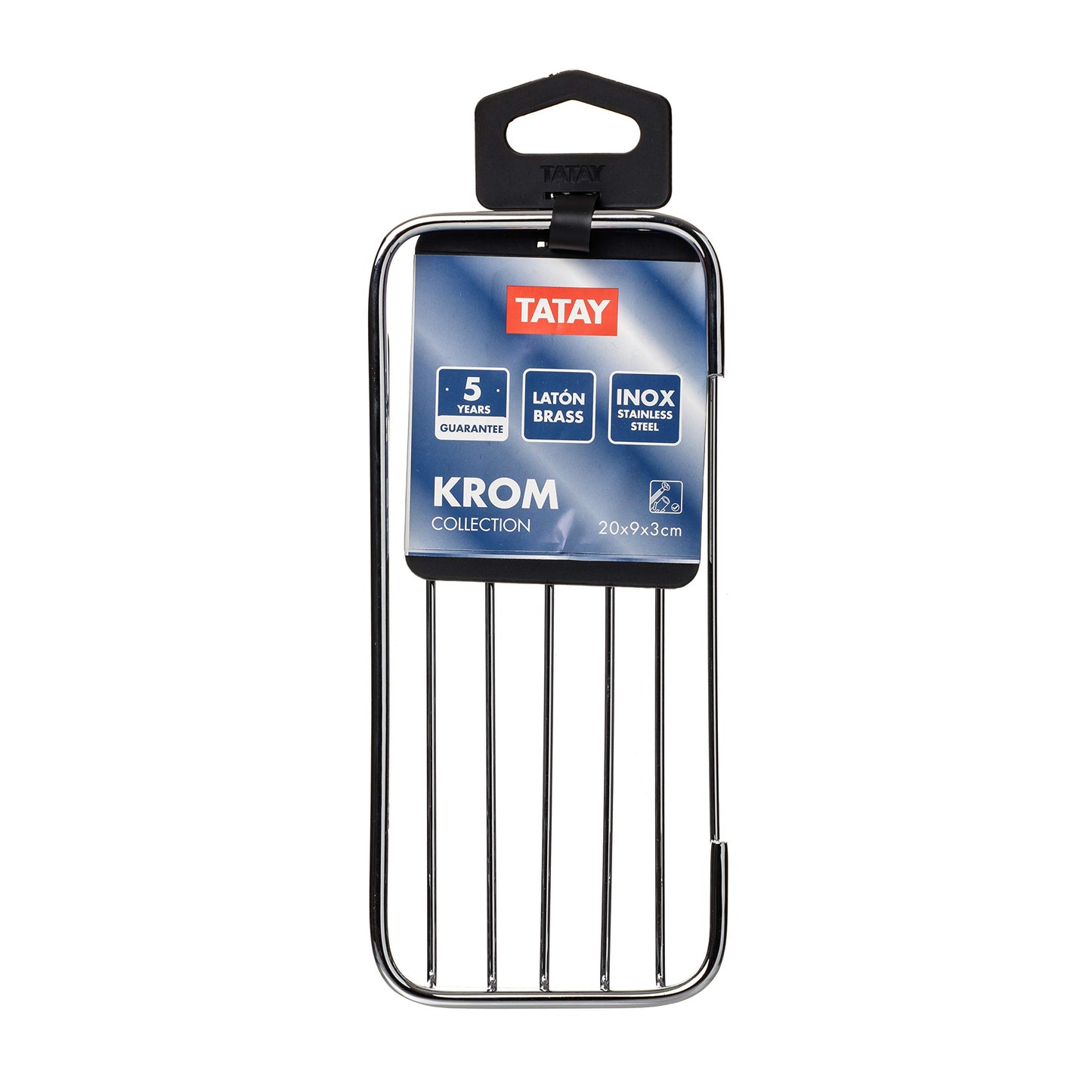 TATAY - Krom rectangular bath & shower basket with front opening. Stainless steel and brass.