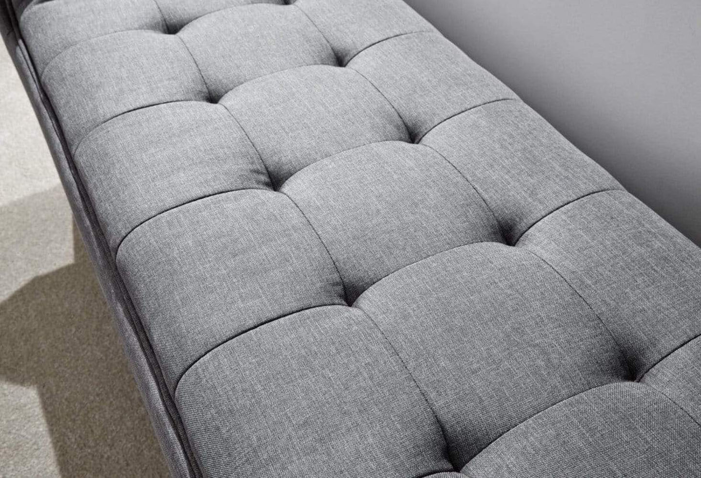 GFW Milan Upholstered Bench, Dark Grey Fabric Bench with Solid Wood Legs, Scandi Style Bedroom, Hallway and Window Seat